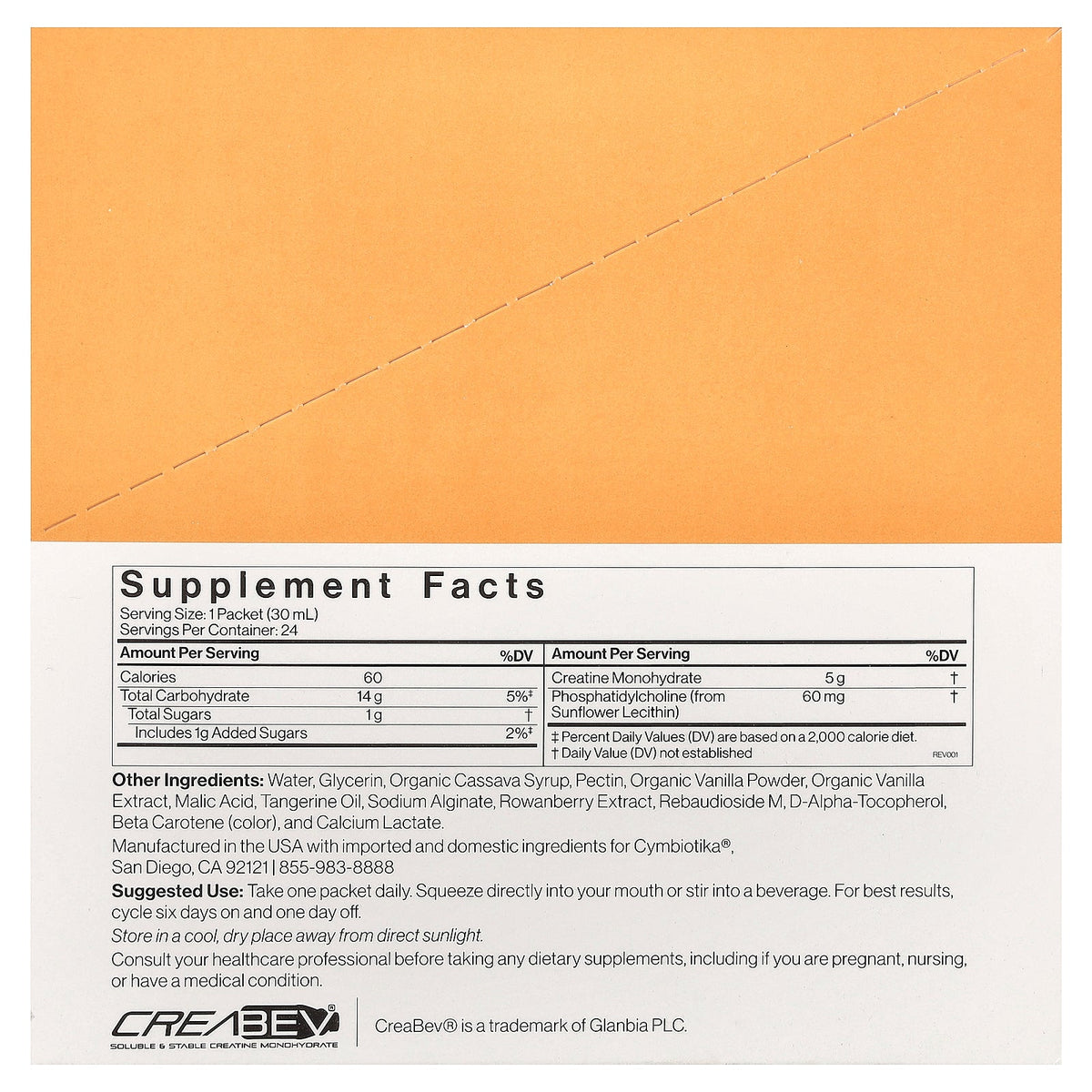 Cymbiotika, Liposomal Advanced Creatine, Tangerine Vanilla, 24 Liquid Packets, 1 fl oz (30 ml) Each