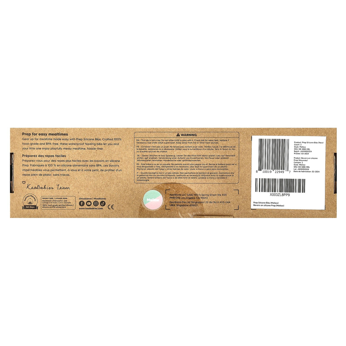 KeaBabies, Prep Silicone Bibs, 3-36 Months, Mellow, 2 Pack