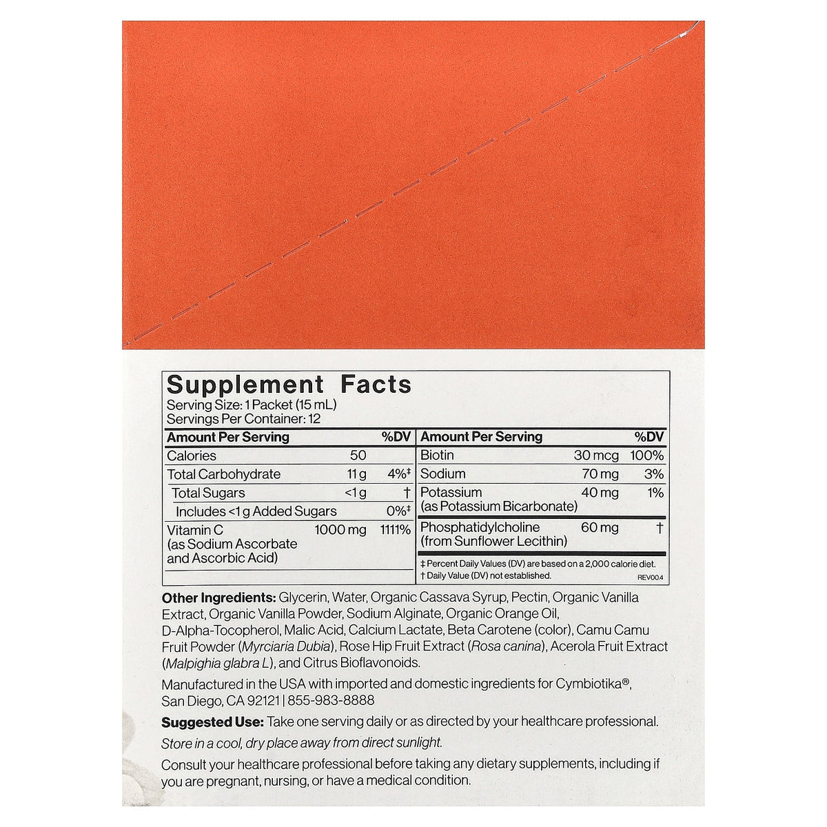 Cymbiotika, Liposomal Vitamin C, Orange Vanilla, 12 Liquid Packets, 0.15 fl oz (5 ml) Each