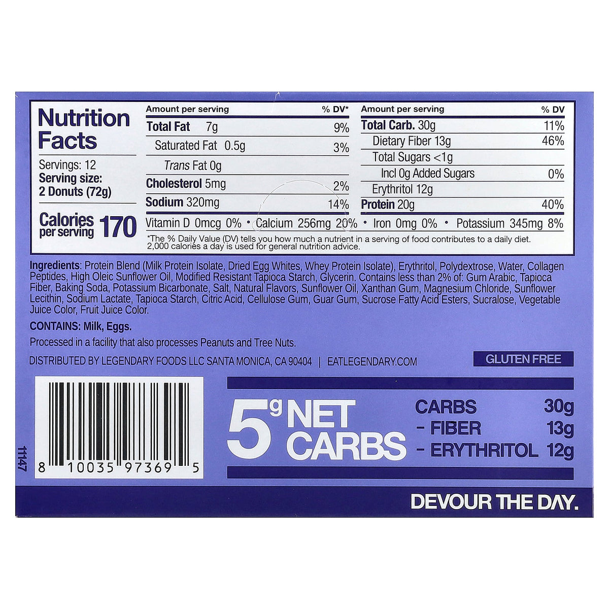 Legendary Foods, Mini Protein Donuts, Blueberry, 12 Packs, 2.5 oz (72 g) Each