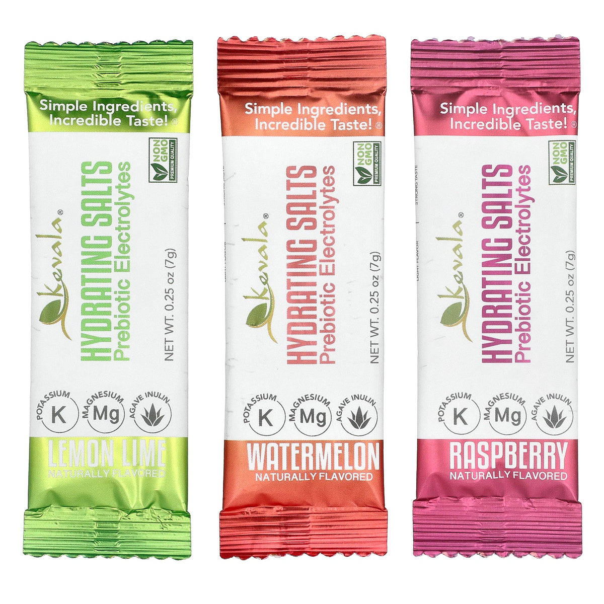 Kevala, Hydrating Salts, Prebiotic Electrolytes, Variety Pack, 15 Sticks, 0,25 oz (7 g) Each