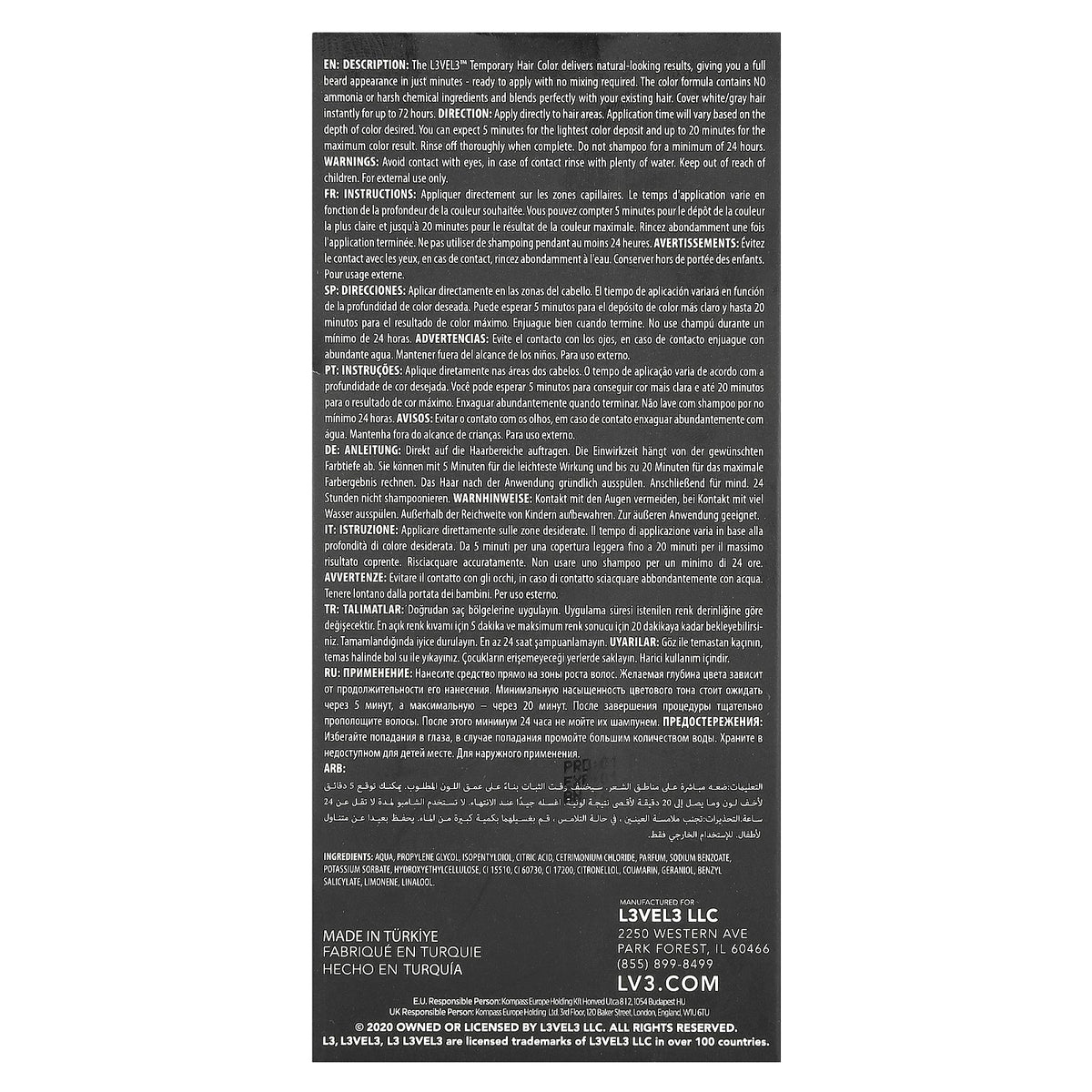 Level 3, Temporary Hair Color, Black, 4.2 fl oz (125 ml)