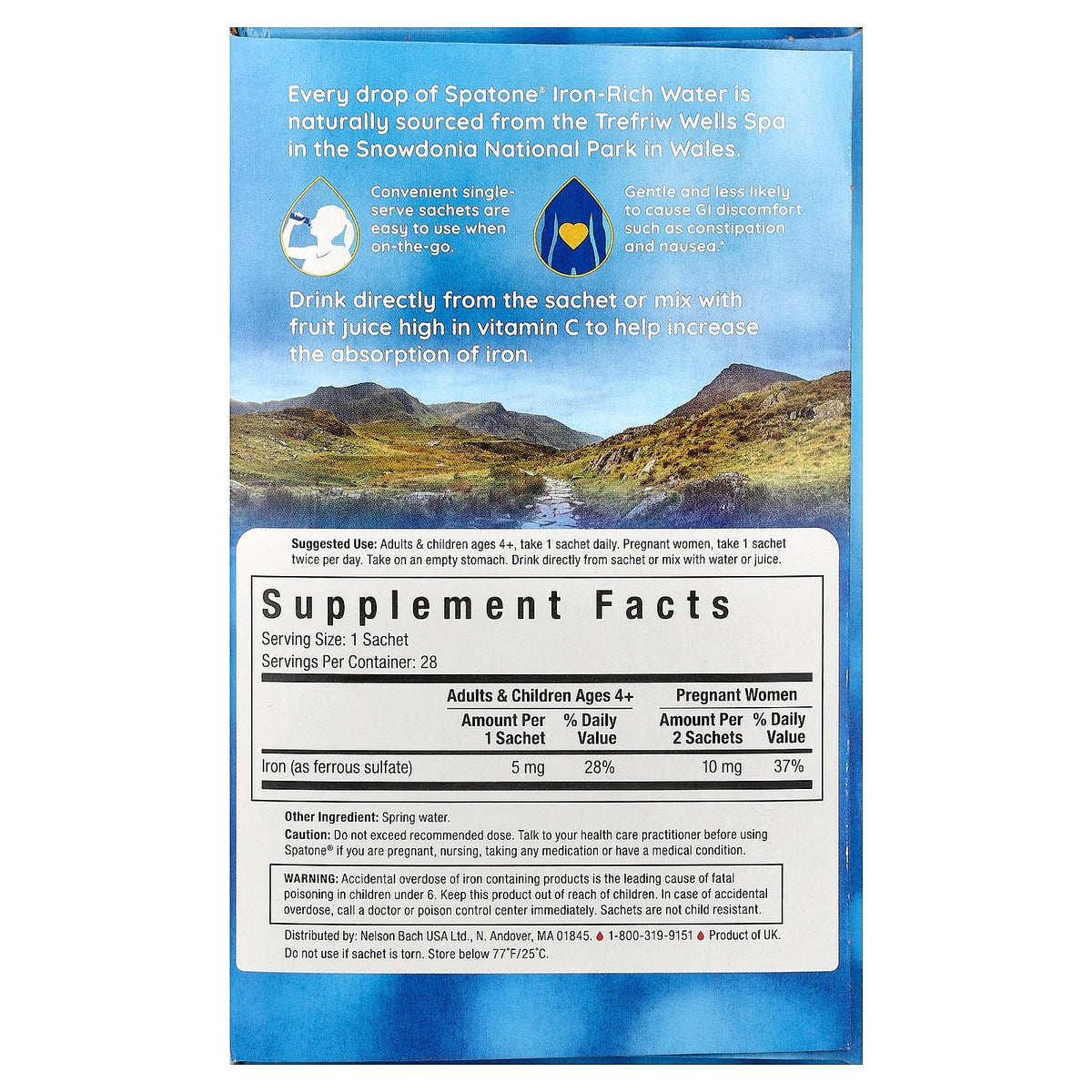 Bach, Spatone®, Natural Iron-Rich Water, 28 Sachets, 0.67 fl oz (20 ml) Each