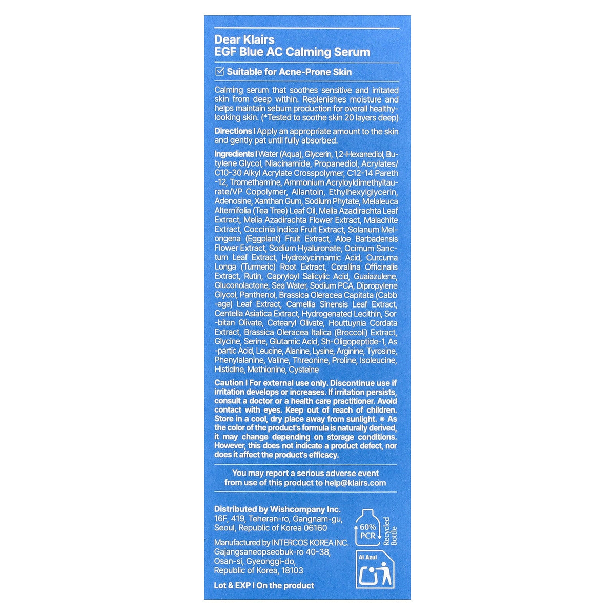 Dear, Klairs, EGF Blue AC Calming Serum, 1.76 oz (50 g)