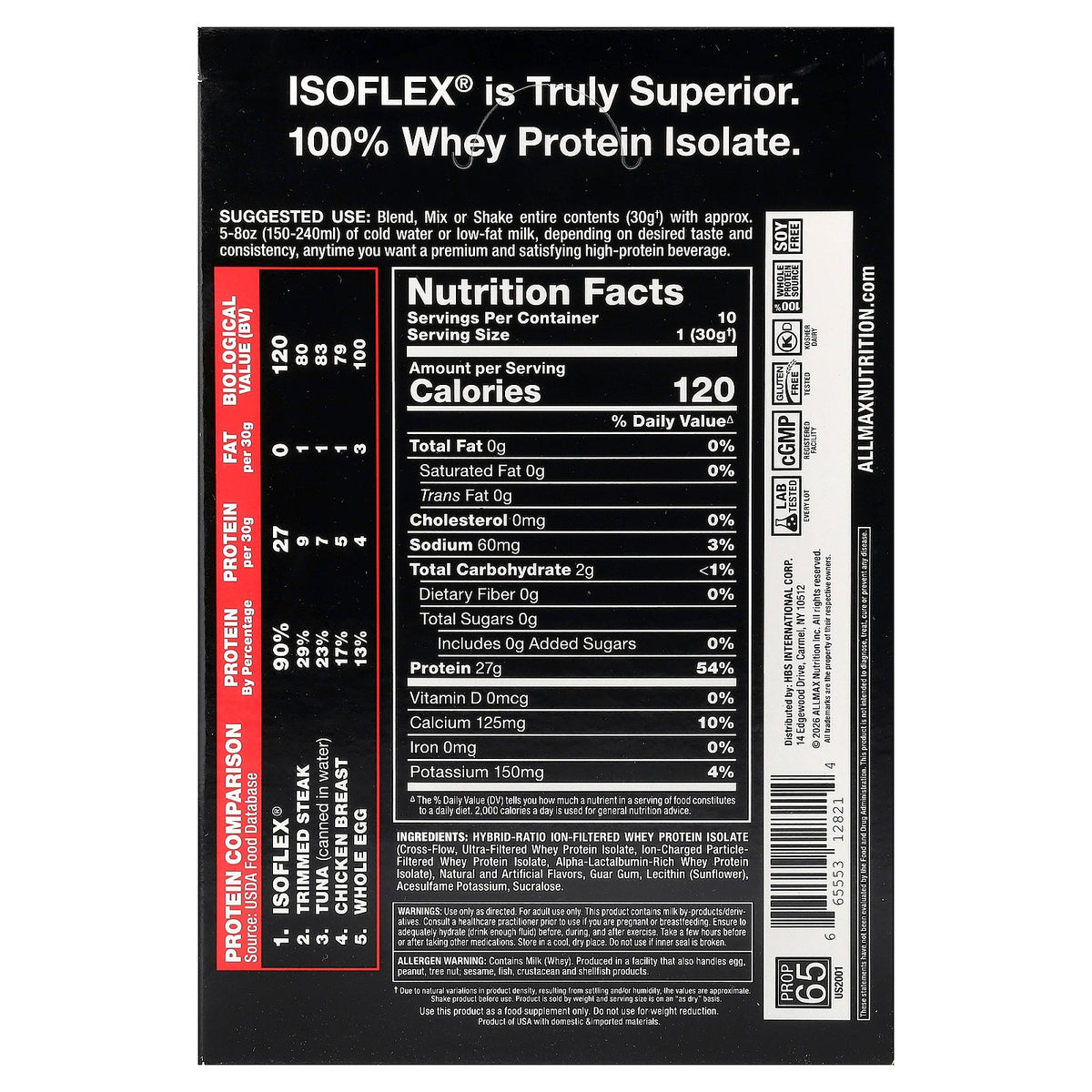 ALLMAX, ISOFLEX®, Pure Whey Protein Isolate, Vanilla, 10 Packs, 1.1 oz (30 g) Each