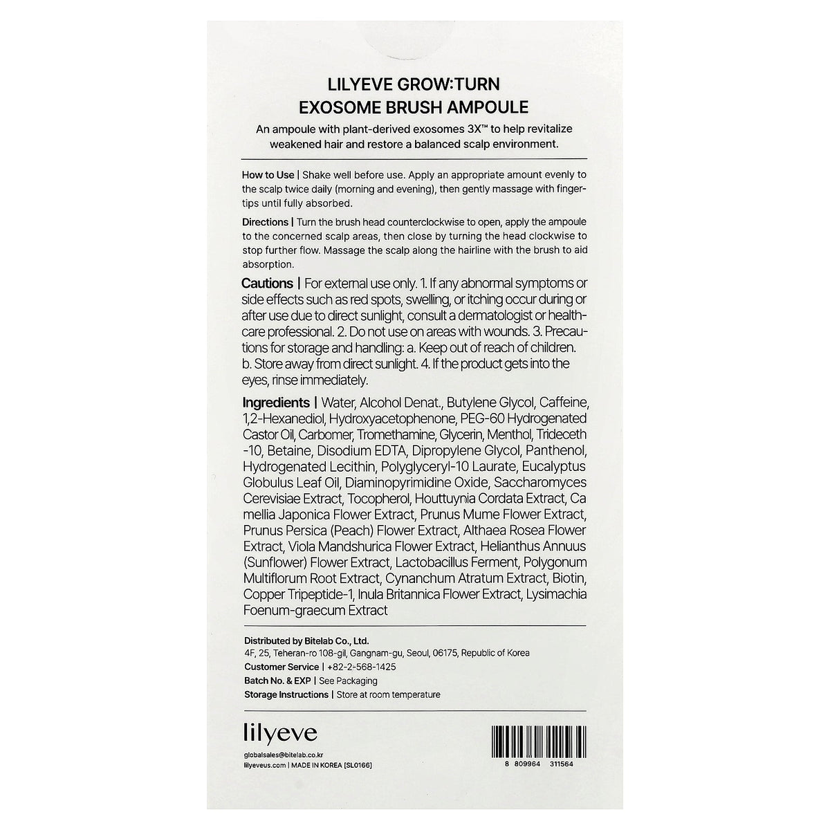Lilyeve, Grow:Turn Exosome Brush Ampoule, For Thinning Hair, 3.38 fl oz (100 ml)