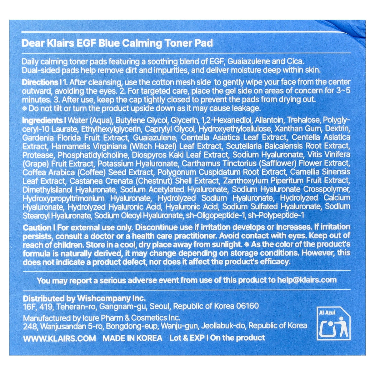 Dear, Klairs, EGF Blue Calming Toner Pads, 60 Pads