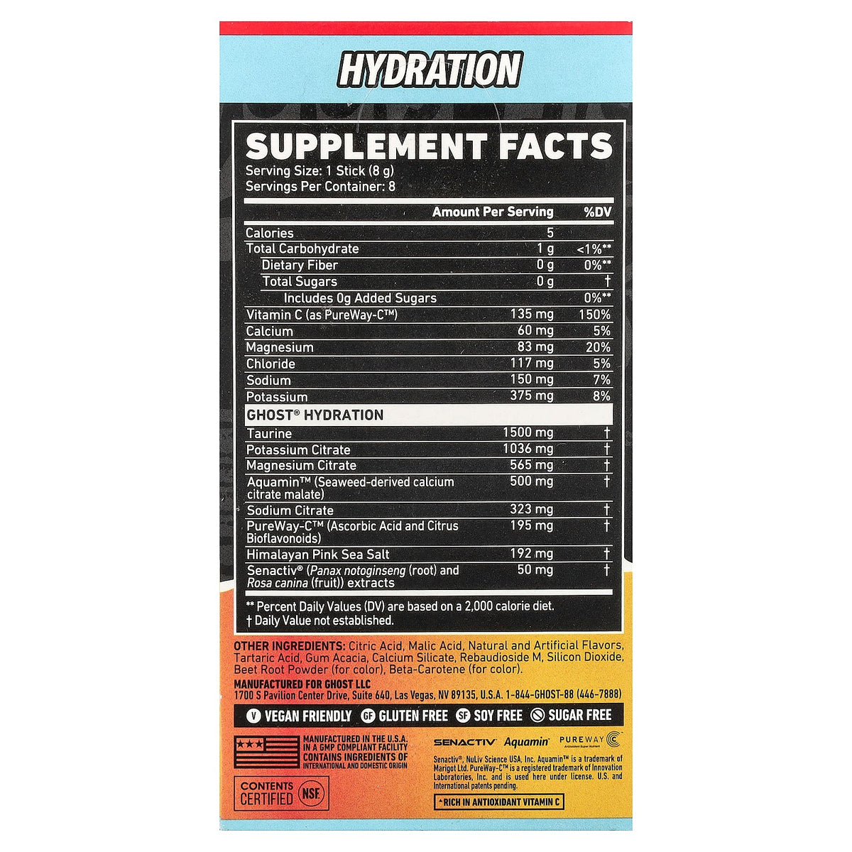 Ghost, Hydration Electrolytes+, Strawbango™, 8 On-The-Go Sticks, 0.28 oz (8 g) Each