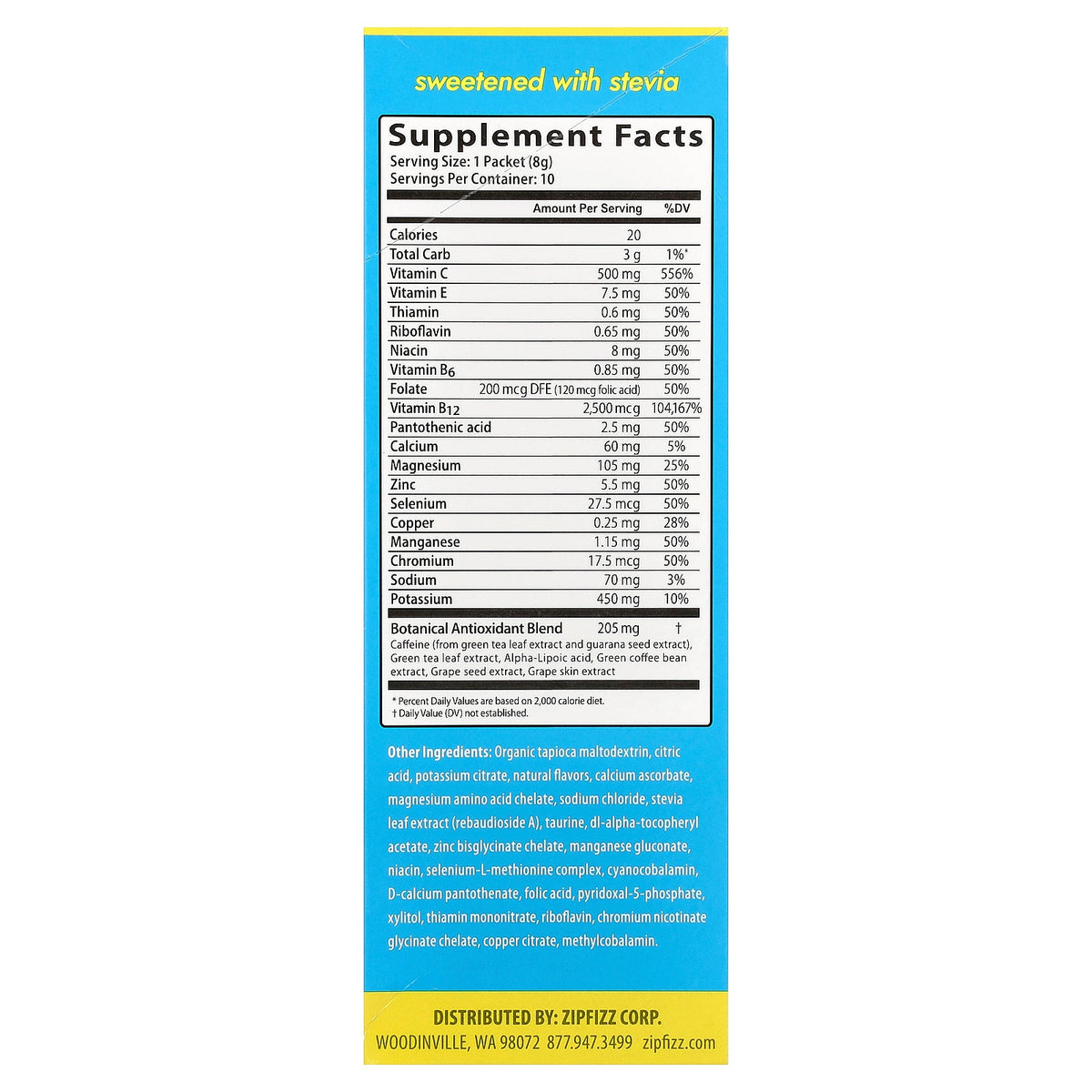 Zipfizz, Energy Drink Mix, Lemonade, 10 Packets, 0.28 oz (8 g) Each
