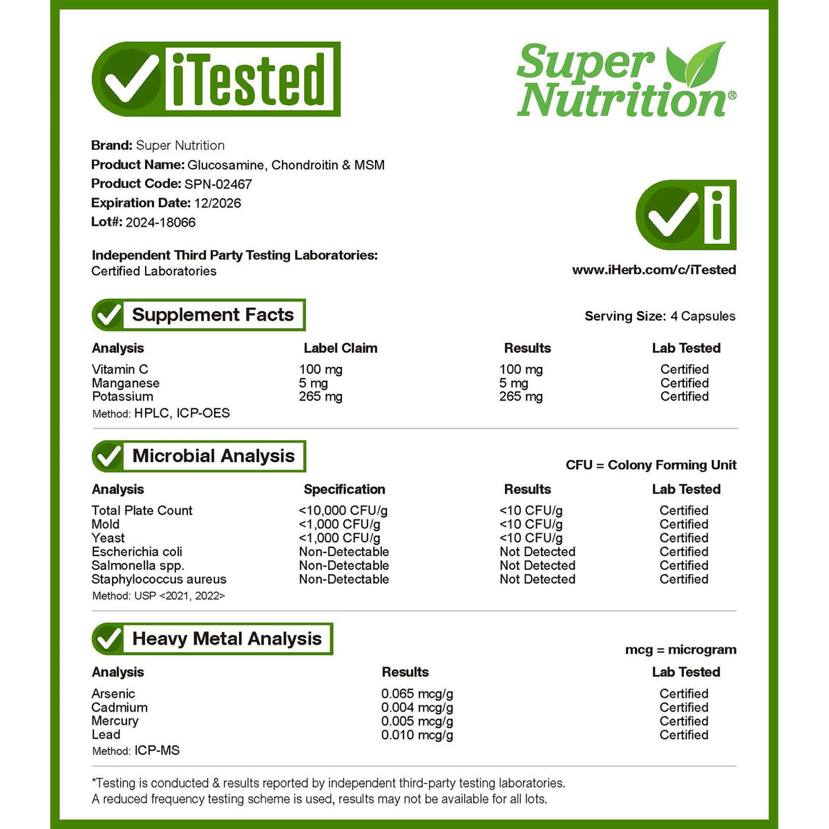 Super Nutrition, Glucosamine, Chondroitin, & MSM with Potassium and Vitamin C, 240 Veggie Capsules