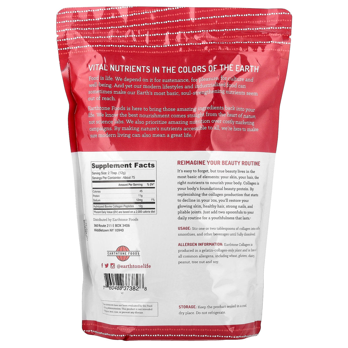 Earthtone Foods, Grass Fed Collagen Peptides, 32 oz (907 g)