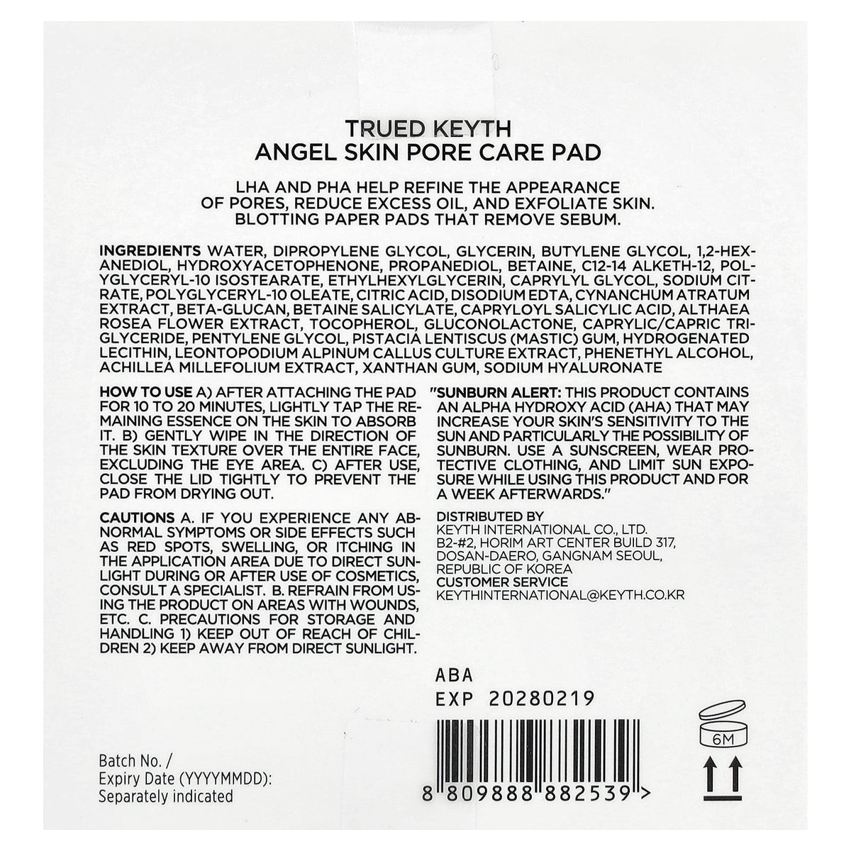 KEYTH, Trued Angel Skin Pore Care Pad, 65 Pads, 5.07 fl oz (150 ml)
