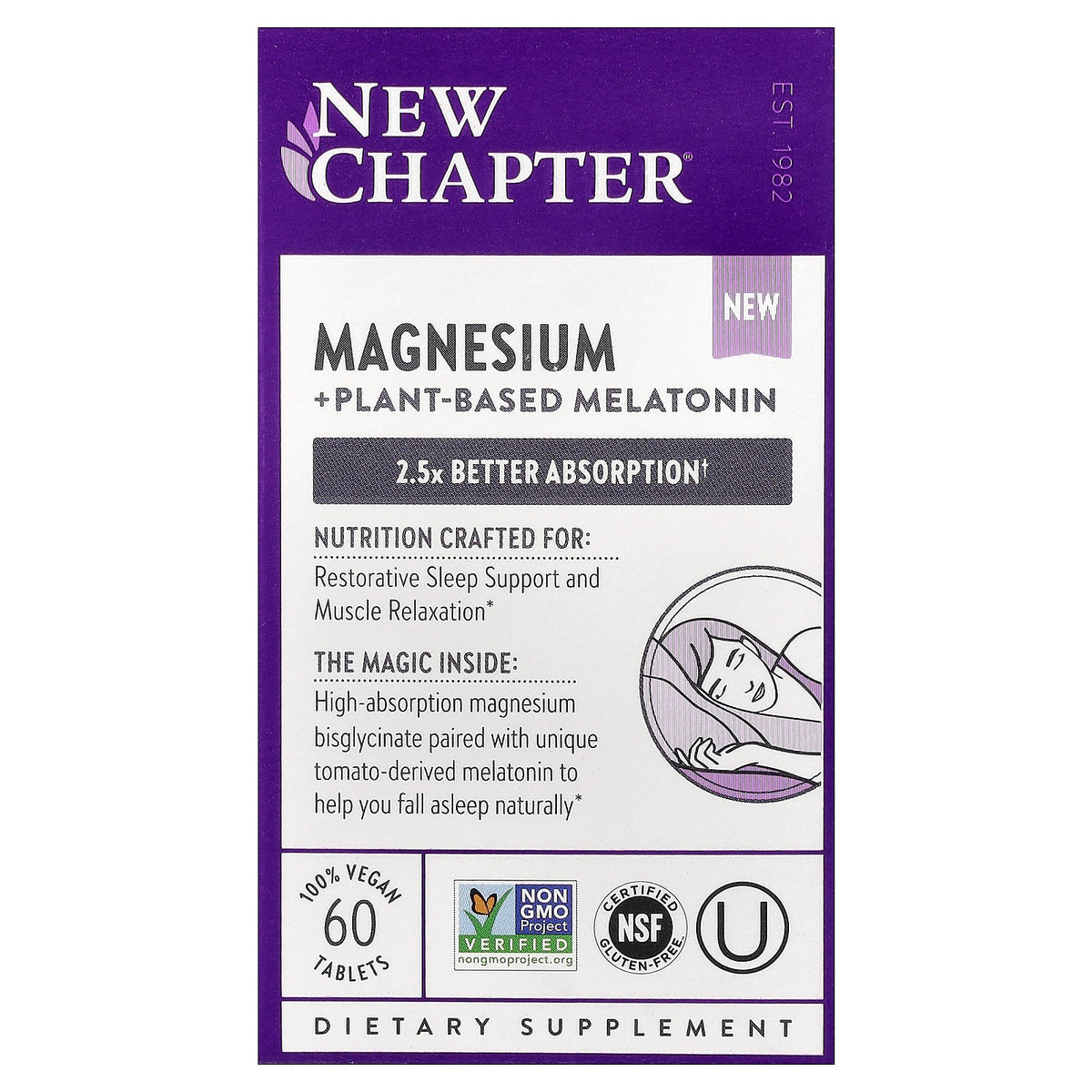New Chapter, Magnesium + Plant-Based Melatonin, 60 Vegan Tablets