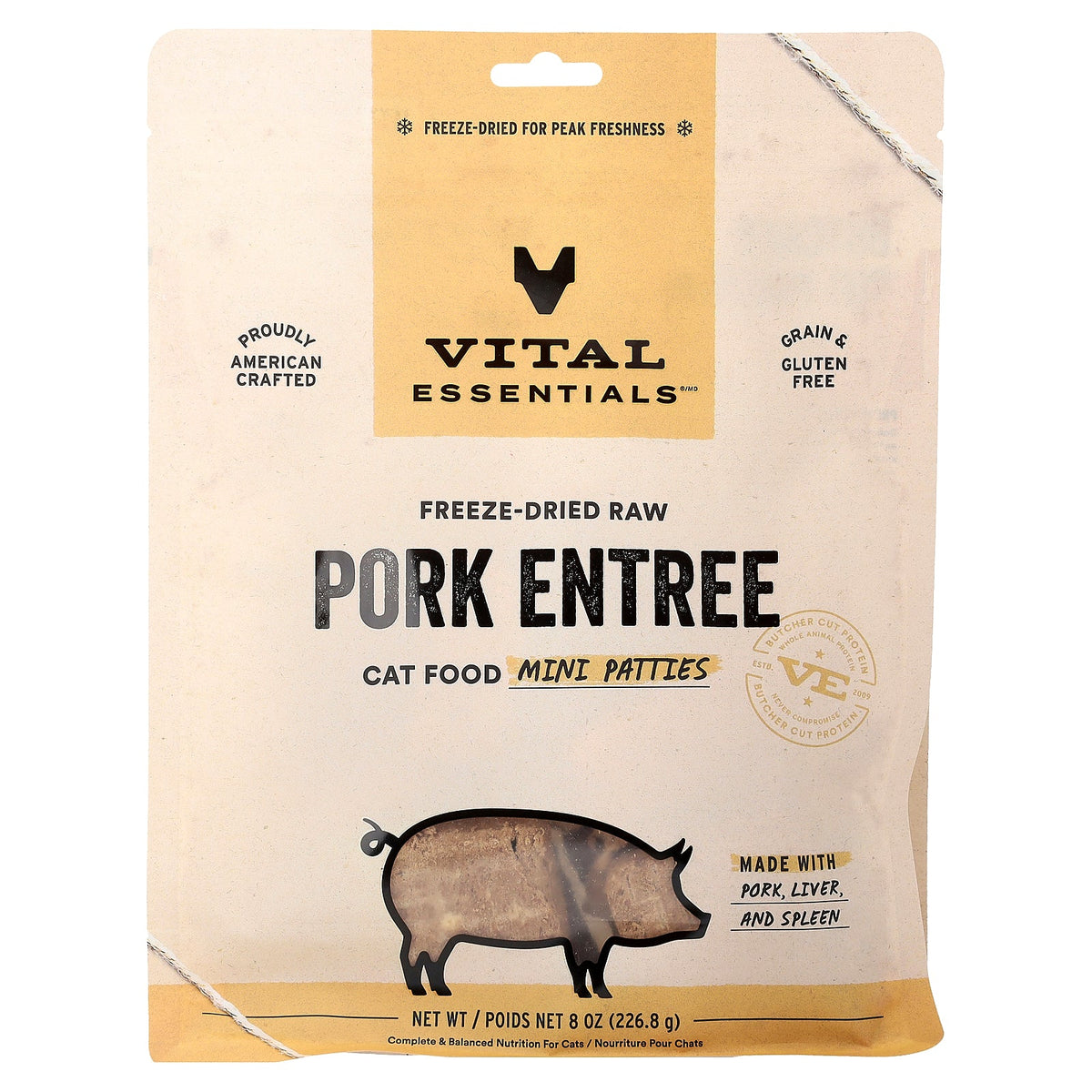 Vital Essentials, Freeze-Dried Raw Cat Food, Pork Entree, 8 oz (226.8 g)