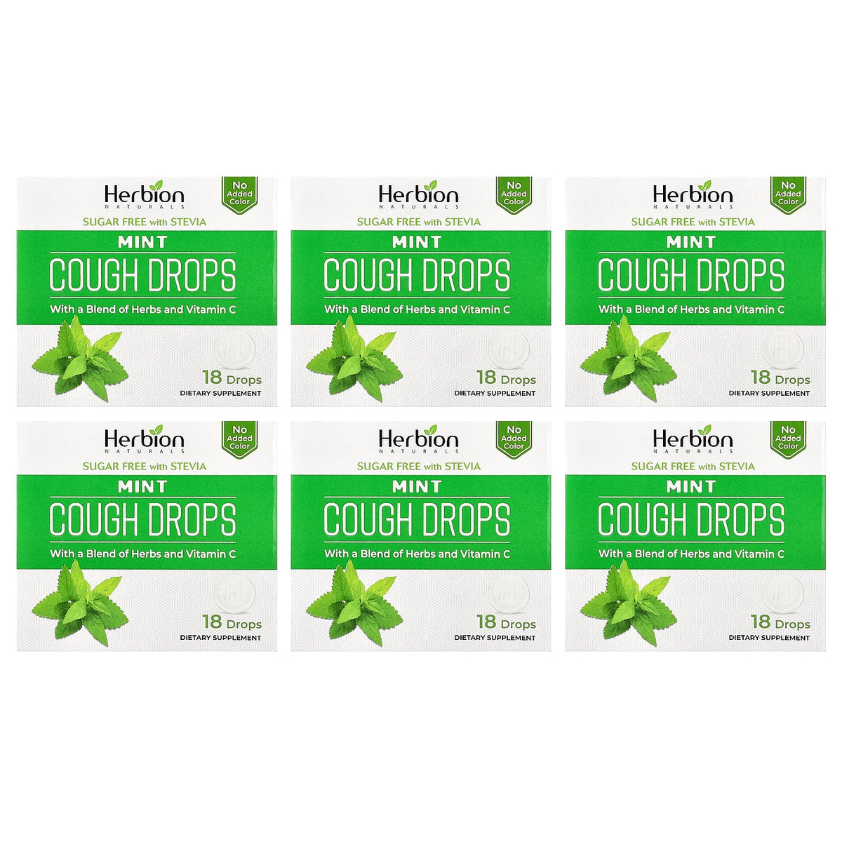 Herbion Naturals, Cough Drops, Mint, Sugar Free, 6 Packs, 18 Drops Each