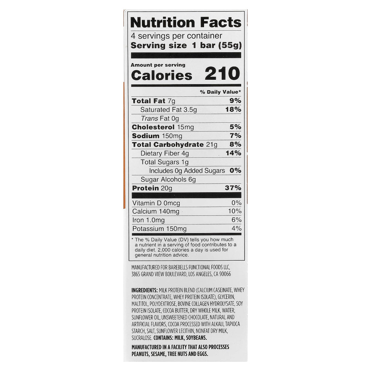 Barebells, Protein Bar, Cookies & Caramel, 4 Bars, 1.94 oz (55 g) Each