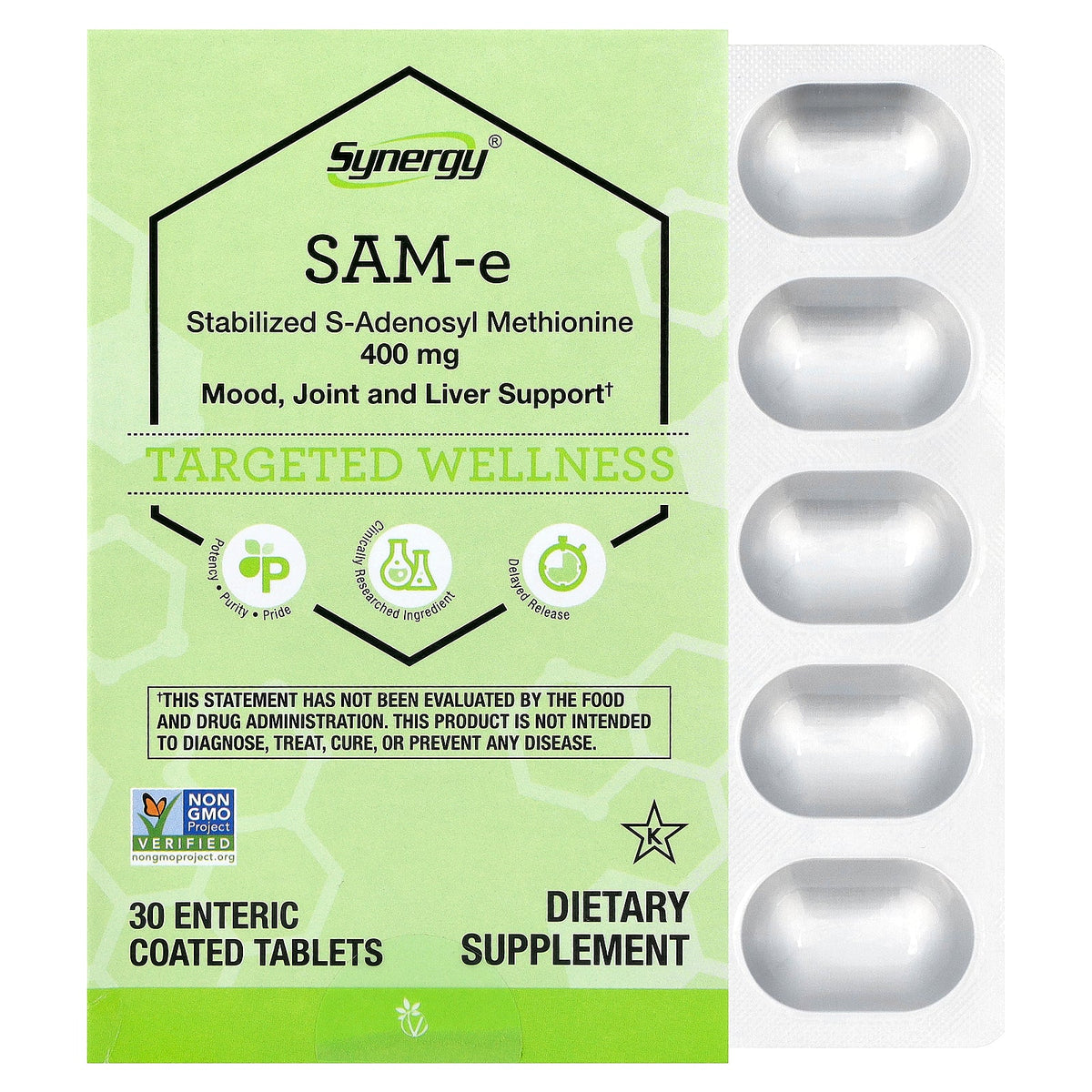 Vitacost, Synergy®, SAM-e, 400 mg, 30 Enteric Coated Tablets