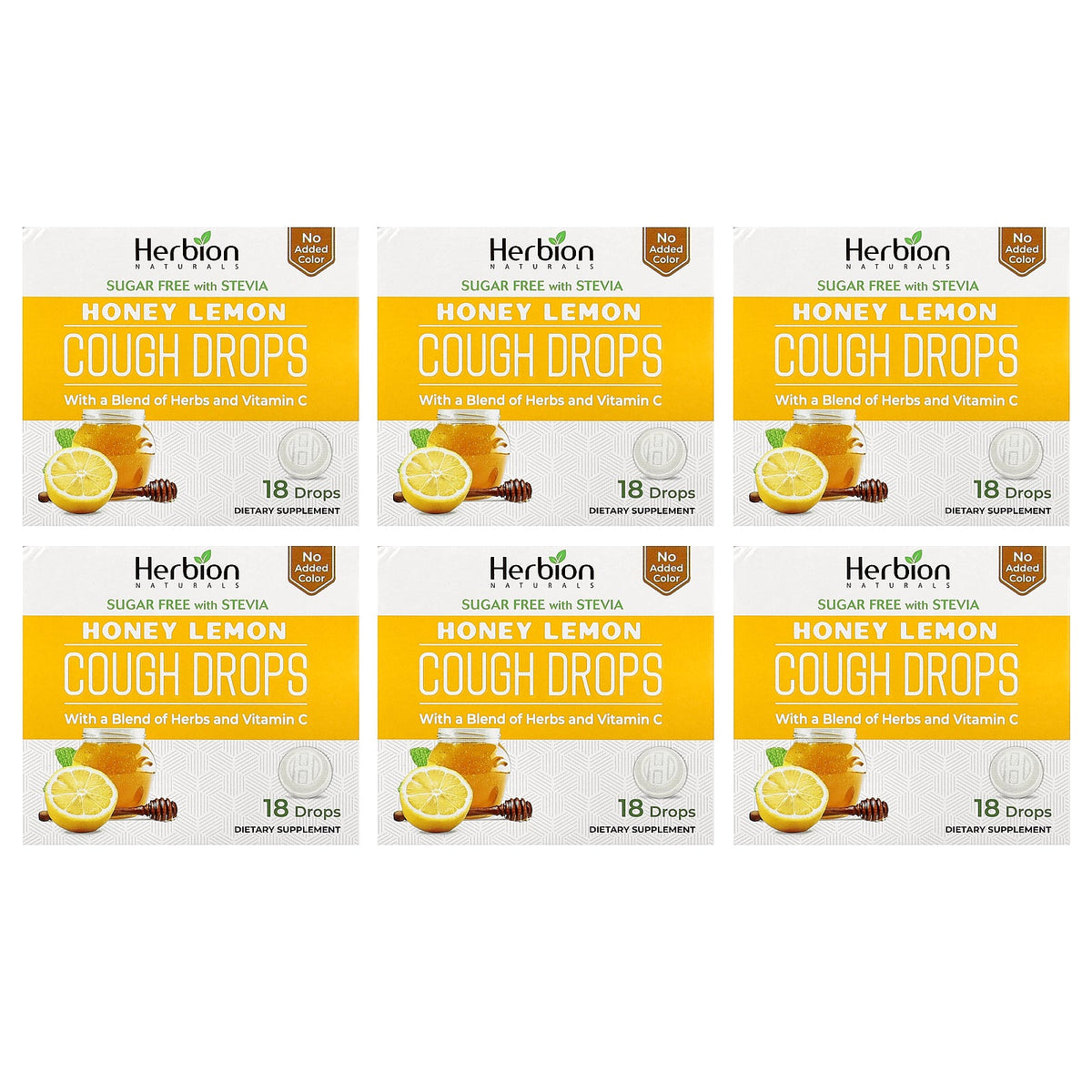 Herbion Naturals, Cough Drops, Honey Lemon, 6 Packs, 18 Drops Each