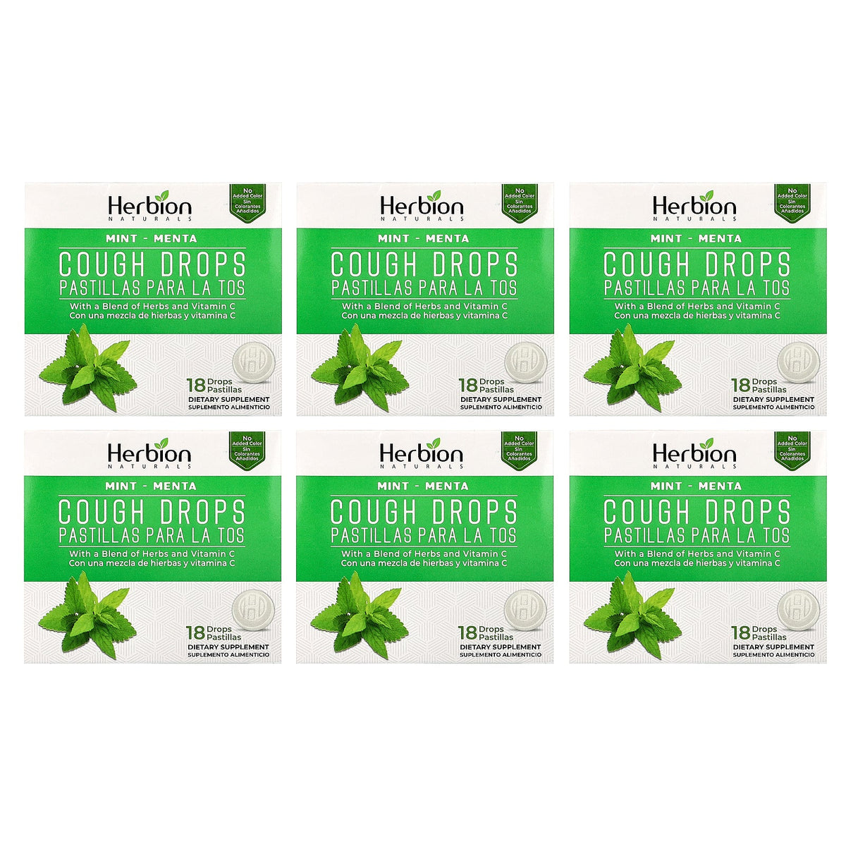 Herbion Naturals, Cough Drops, Mint, 6 Packs, 18 Drops Each