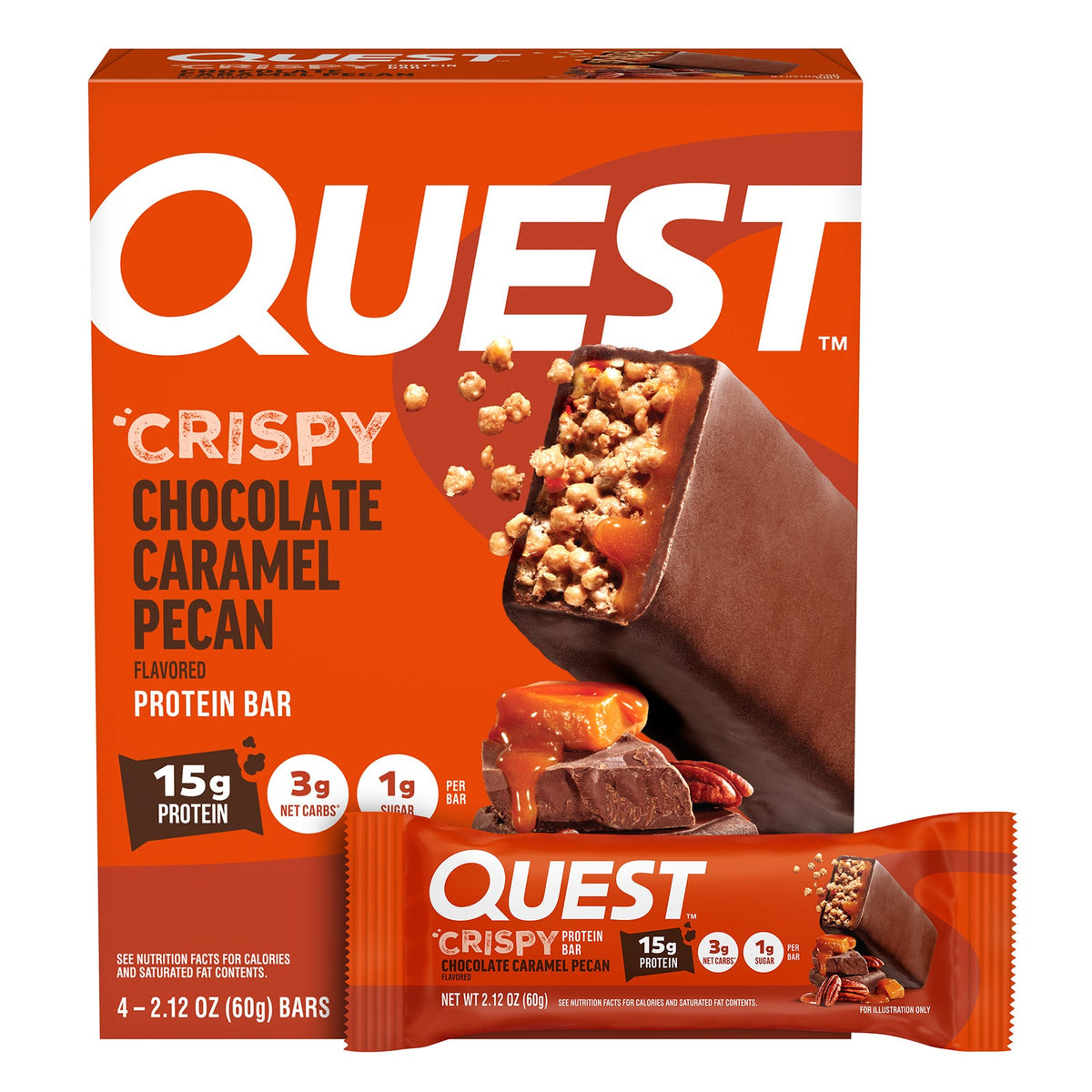 Quest Nutrition, Protein Bar, Crispy Chocolate Caramel Pecan, 4 Bars, 2.12 oz (60 g) Each