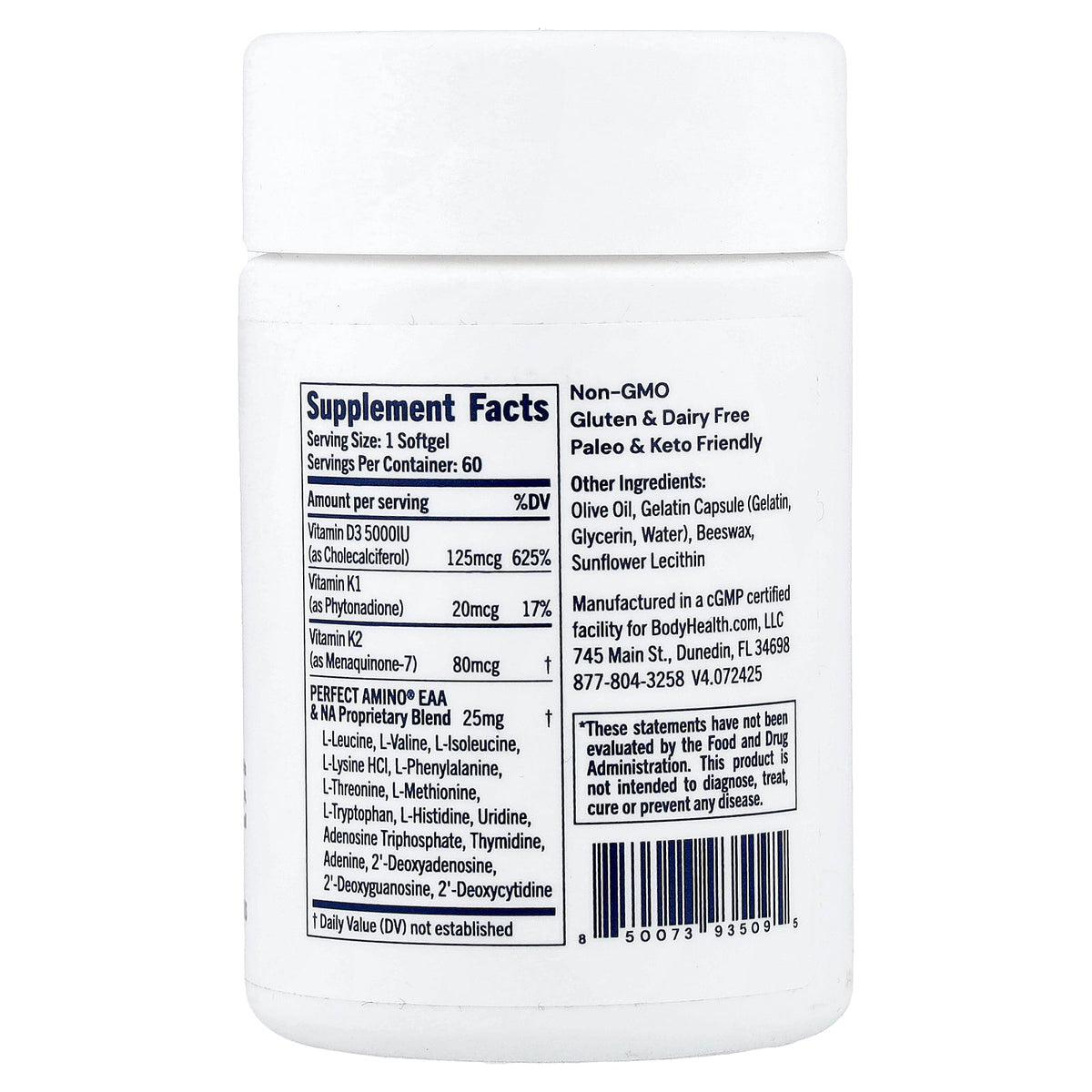 BodyHealth, D3 + MK7, 60 Softgels