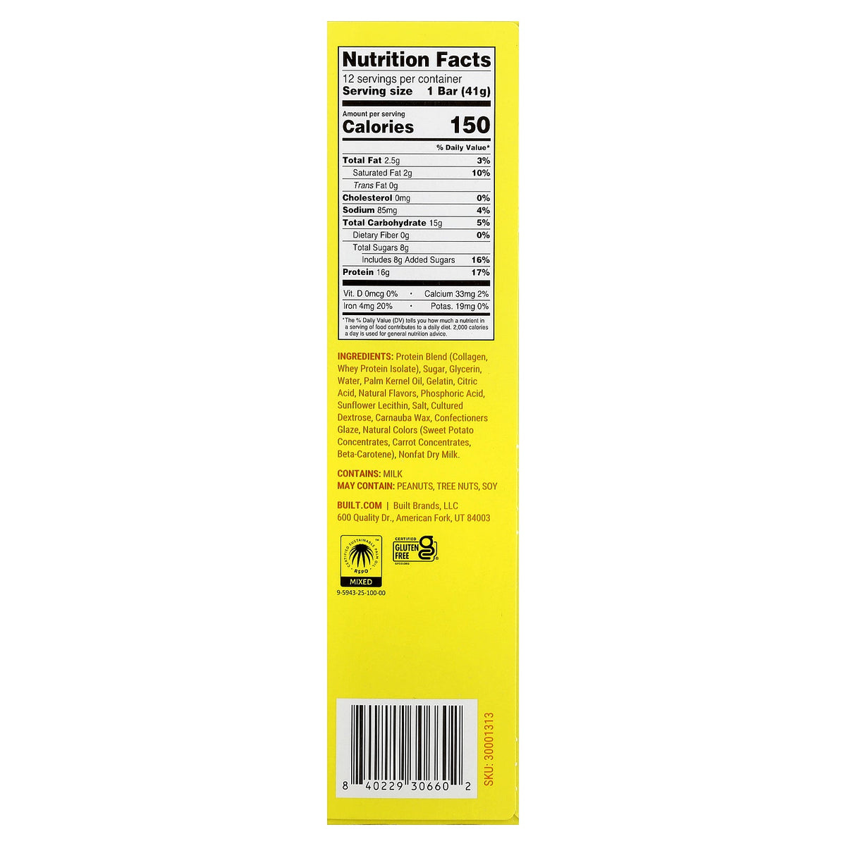 Built, Sour Puff™, Protein Bars, Sweet Peach Punch, 12 Bars, 1.45 oz (41 g) Each