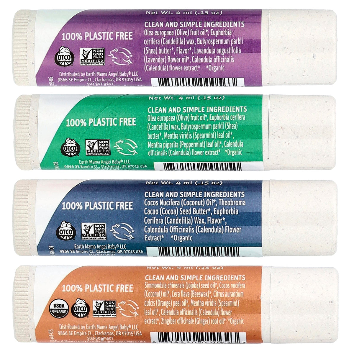 Earth Mama, Lip Balm, Quadruplets, 4 Pack, 0.15 oz (4 ml) Each