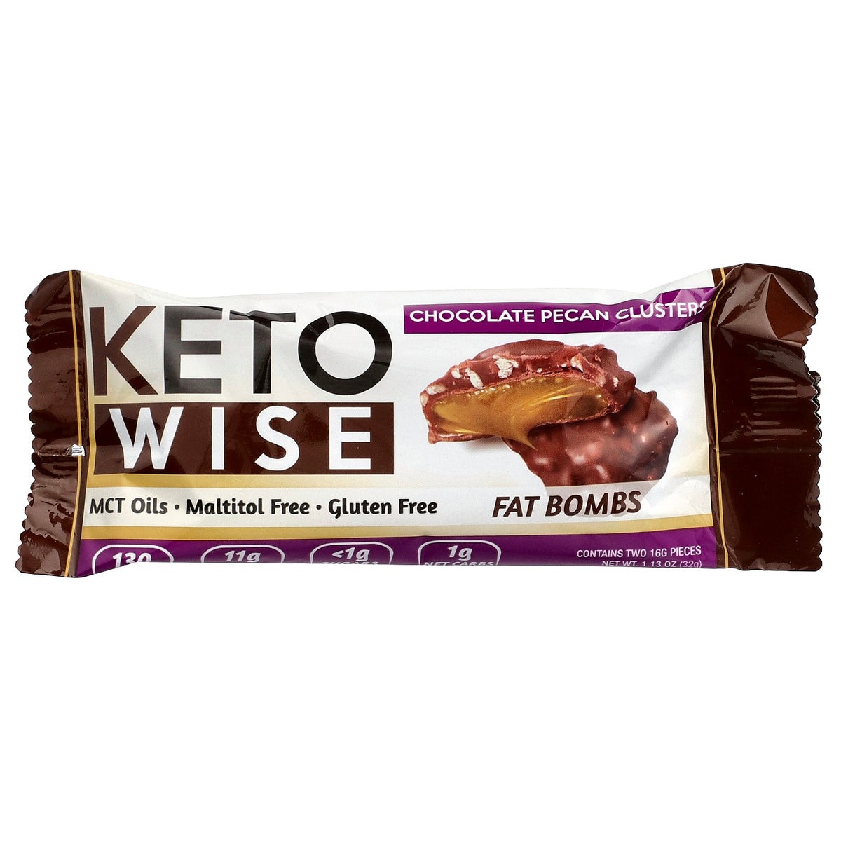 Keto Wise, Fat Bombs, Chocolate Pecan Cluster, 16 Packs, 1.13 oz (32 g) Each