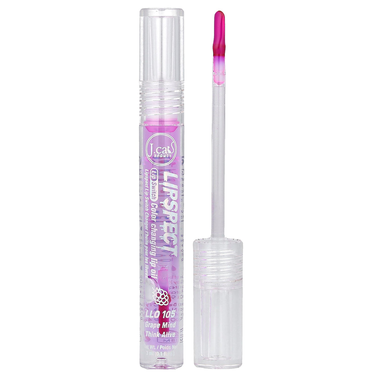 J.Cat Beauty, Lipspect Lip Switch, Color Changing Lip Oil, LLO 105 Grape Mind Think Alive, 0.1 fl oz (3 ml)