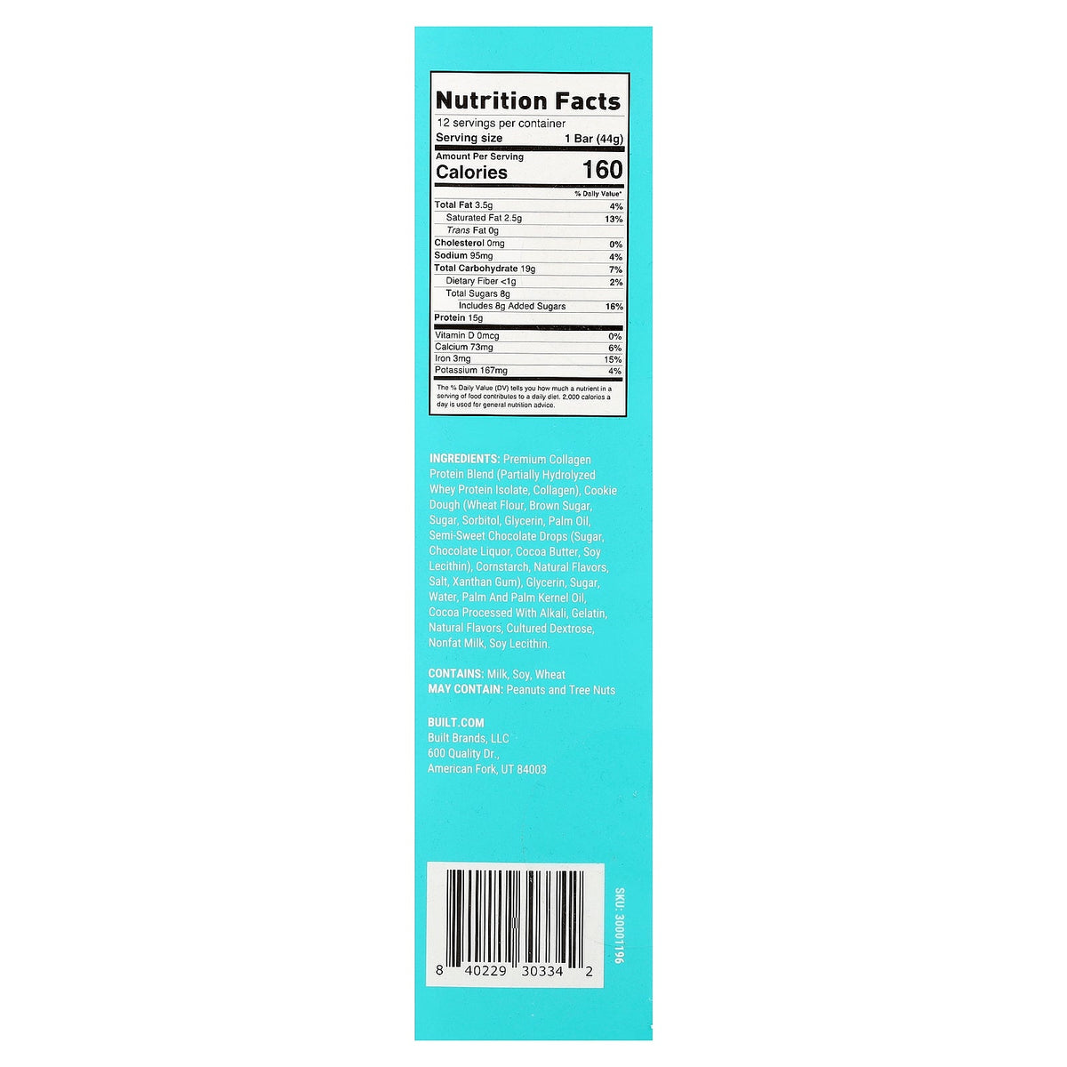 Built, Puff, Protein Bars, Cookie Dough Chunk, 12 Bars, 1.55 oz (44 g) Each
