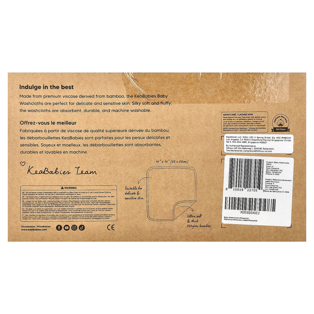 KeaBabies, Baby Washcloths, 6 Pack