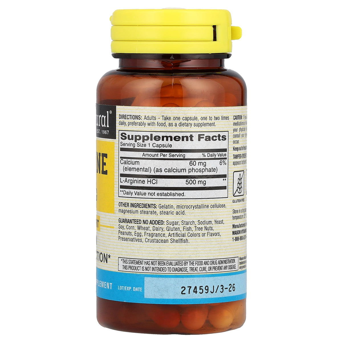 Mason Natural, L-Arginine, 500 mg, 60 Capsules