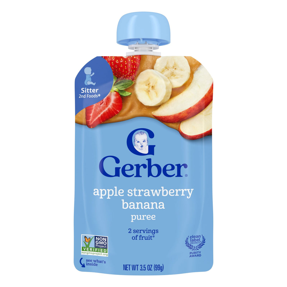 Gerber, 2nd Foods®, Puree, Sitter, Apple, Strawberry, Banana, 3.5 oz (99 g)