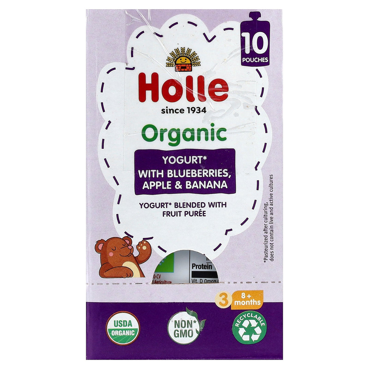 Holle, Organic Yogurt Blended with Fruit Puree, 8+ Months, Blueberries, Apple & Banana, 10 Pouches, 3 oz (85 g) Each
