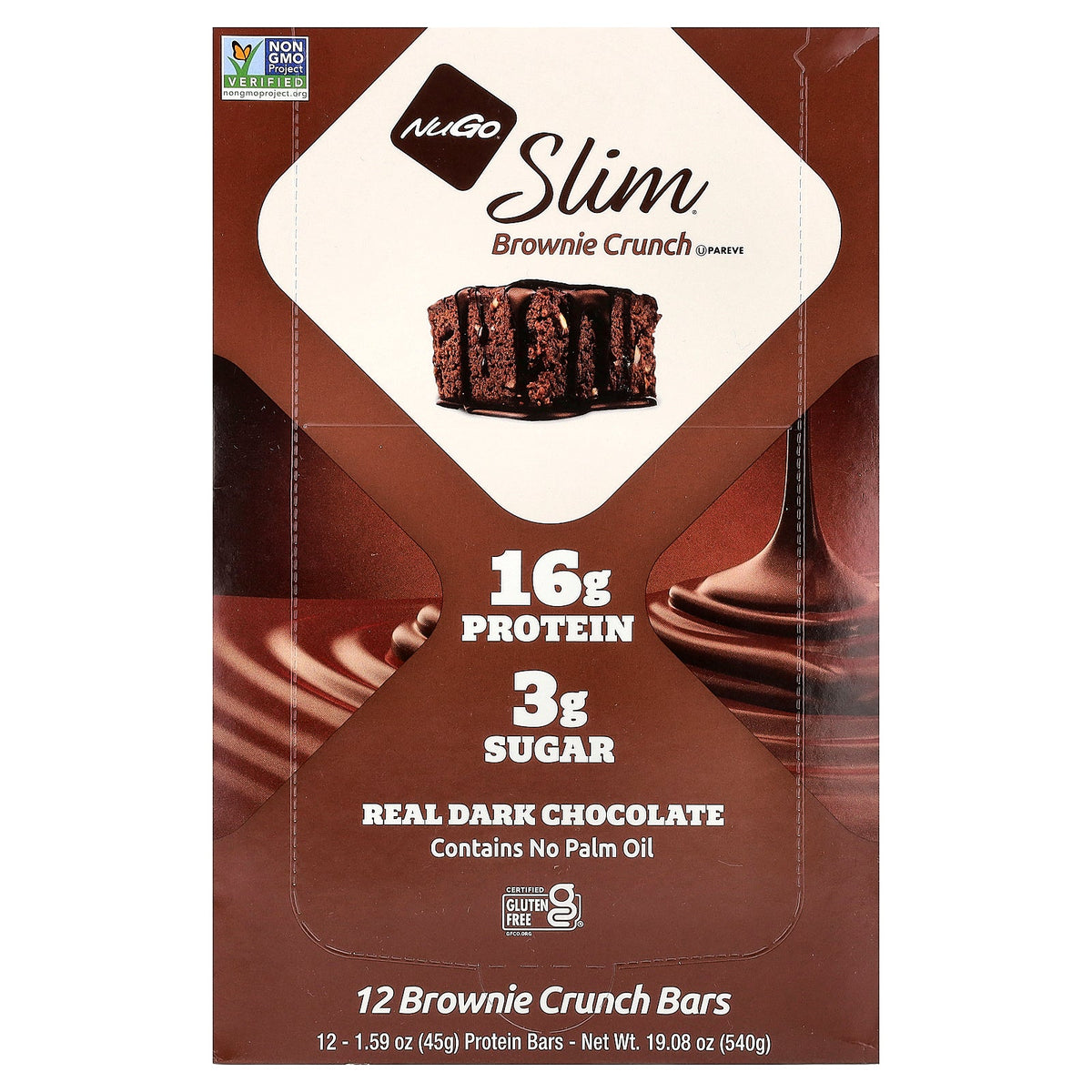 NuGo Nutrition, Slim®, Protein Bar, Brownie Crunch, 12 Bars, 1.59 oz (45 g) Each