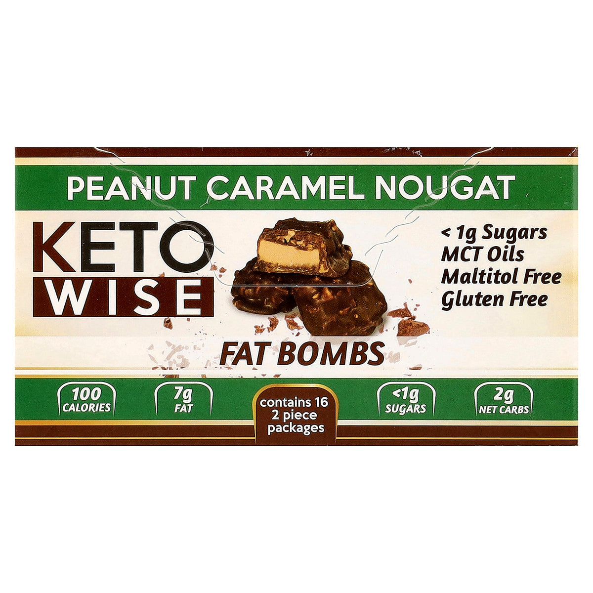 Keto Wise, Fat Bomb, Peanut Caramel Nougat, 16 Packs, 32 g Each