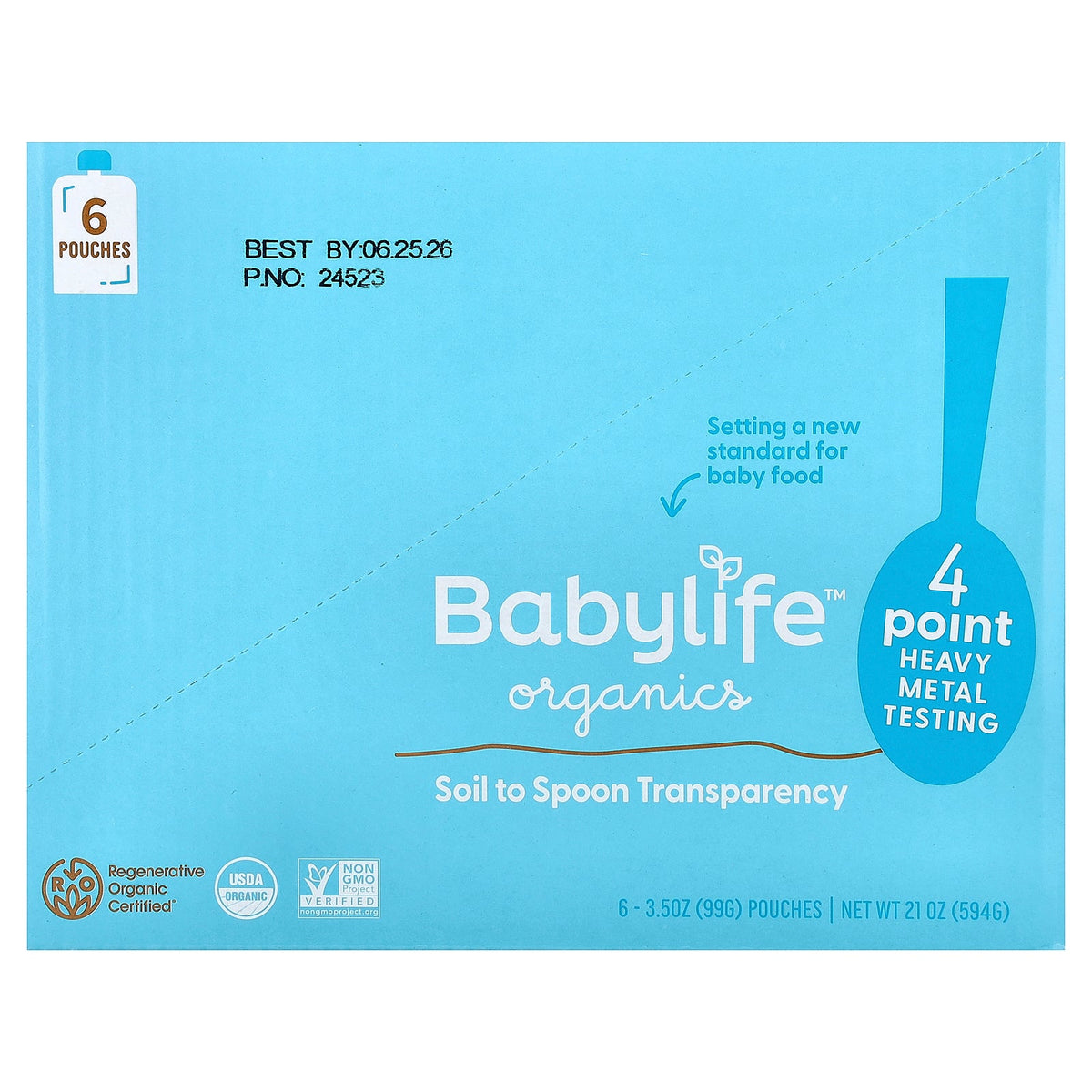 BabyLife Organics, Baby Food, 6+ Months, Pear, Strawberry & Banana, 6 Pouches, 3.5 oz (99 g) Each