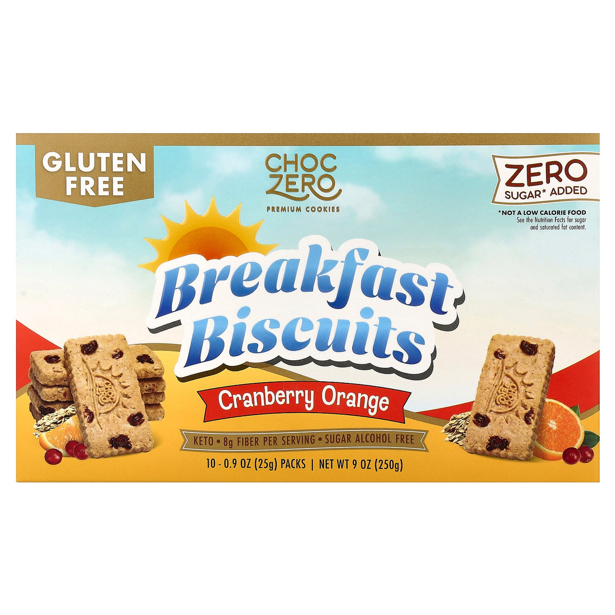 ChocZero, Breakfast Biscuits, Cranberry Orange, 10 Packs, 0.9 oz (25 g) Each