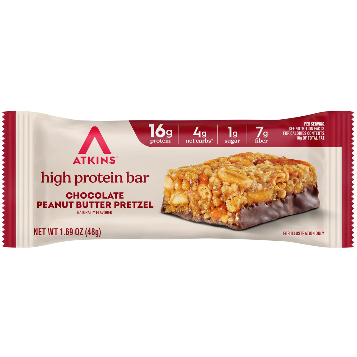 Atkins, High Protein Bar, Chocolate Peanut Butter Pretzel, 4 Bars, 1.69 oz (48 g) Each