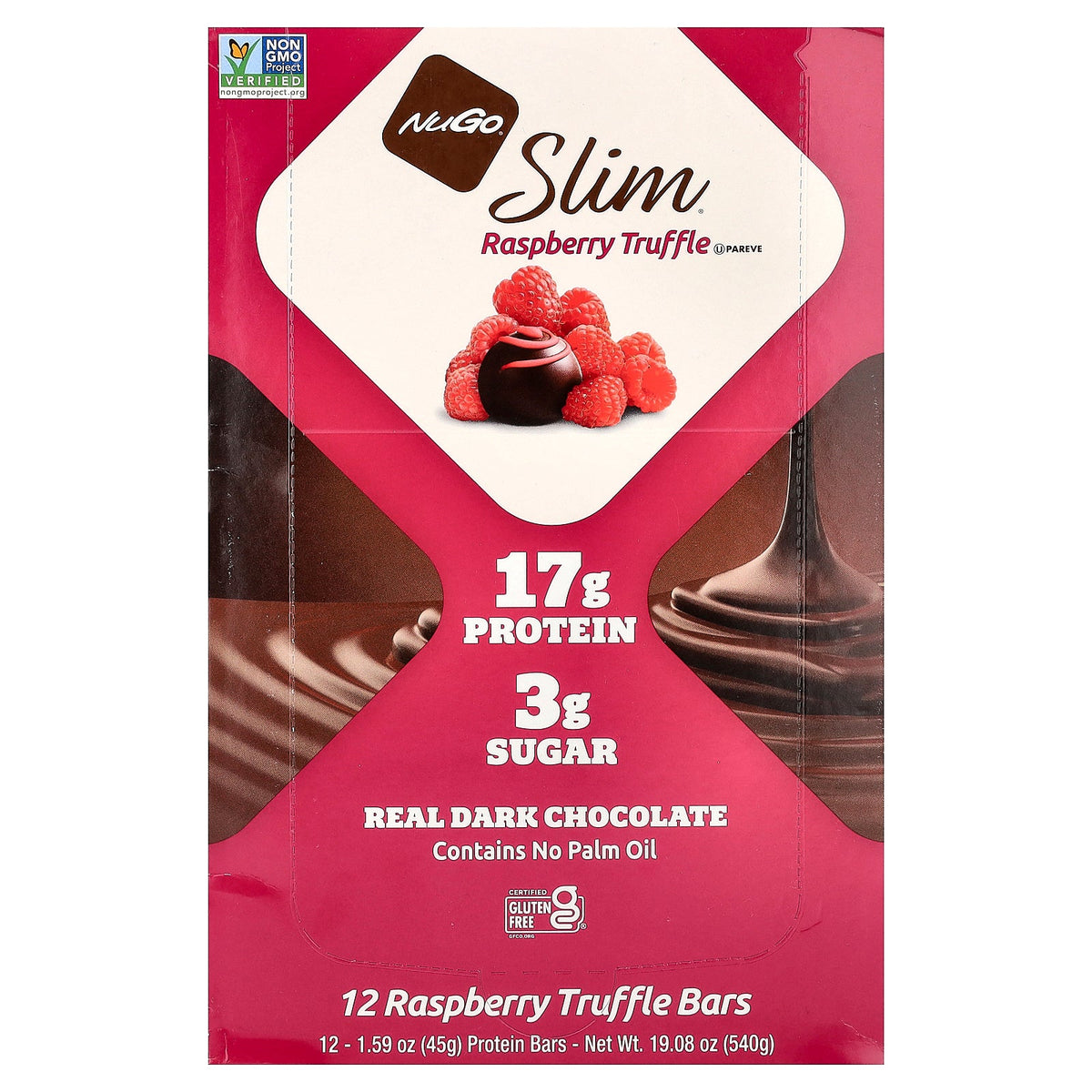 NuGo Nutrition, Slim®, Protein Bars, Raspberry Truffle, 12 Bars, 1.59 oz (45 g) Each