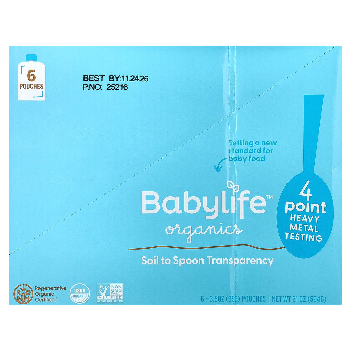 BabyLife Organics, Baby Food, 6+ Months, Plum, Blueberry Banana & Beet, 6 Pouches, 3.5 oz (99 g) Each