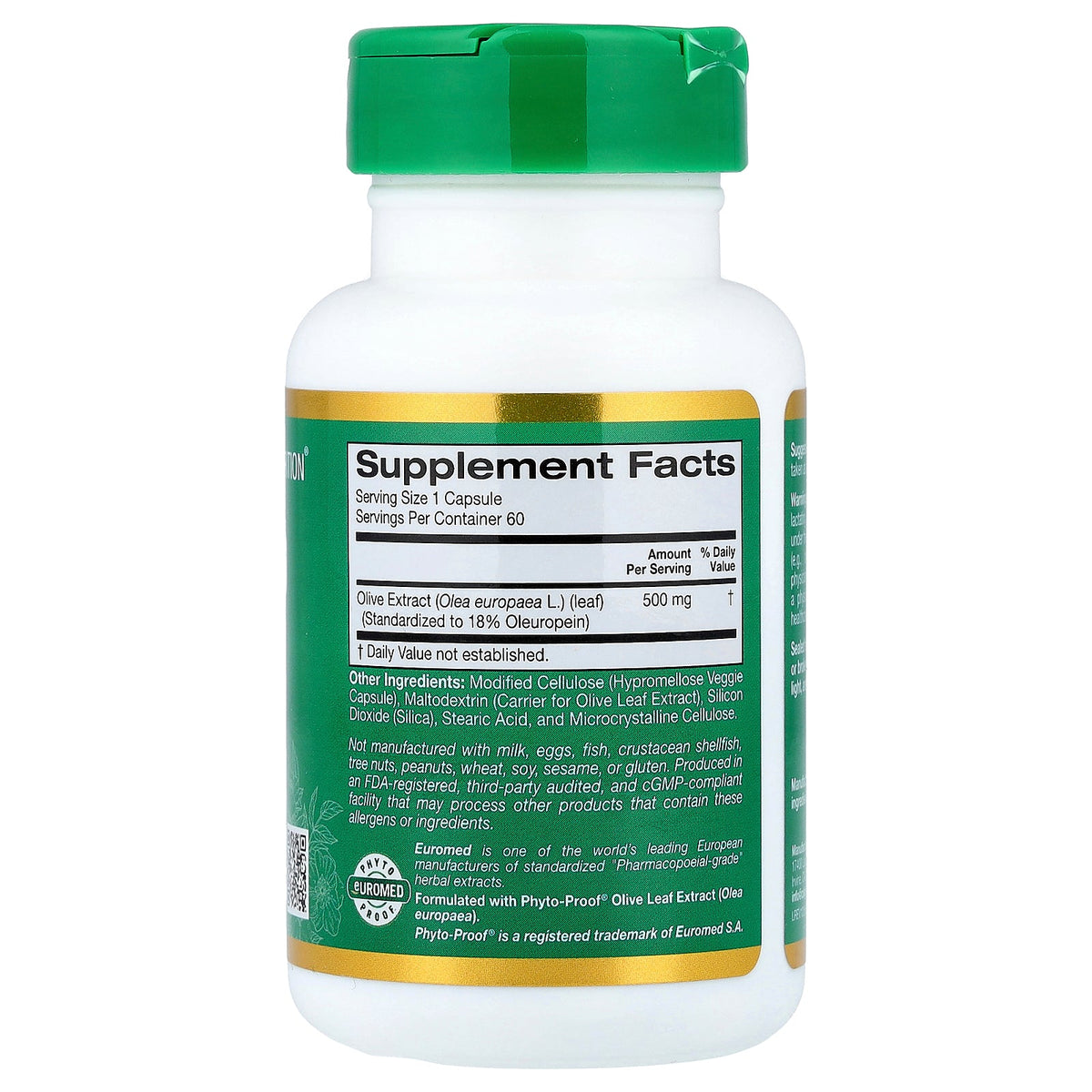 California Gold Nutrition, EuroHerbs™, Olive Leaf Extract, Euromed Quality, 500 mg, 60 Veggie Capsules