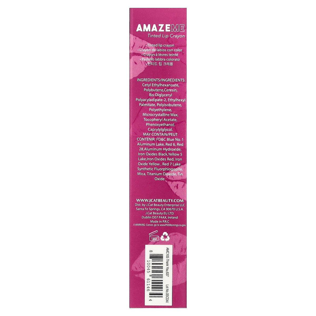 J.Cat Beauty, Amaze Me, Tinted Lip Crayon, AMC105 Thank You 637, 0.14 oz (4 g)