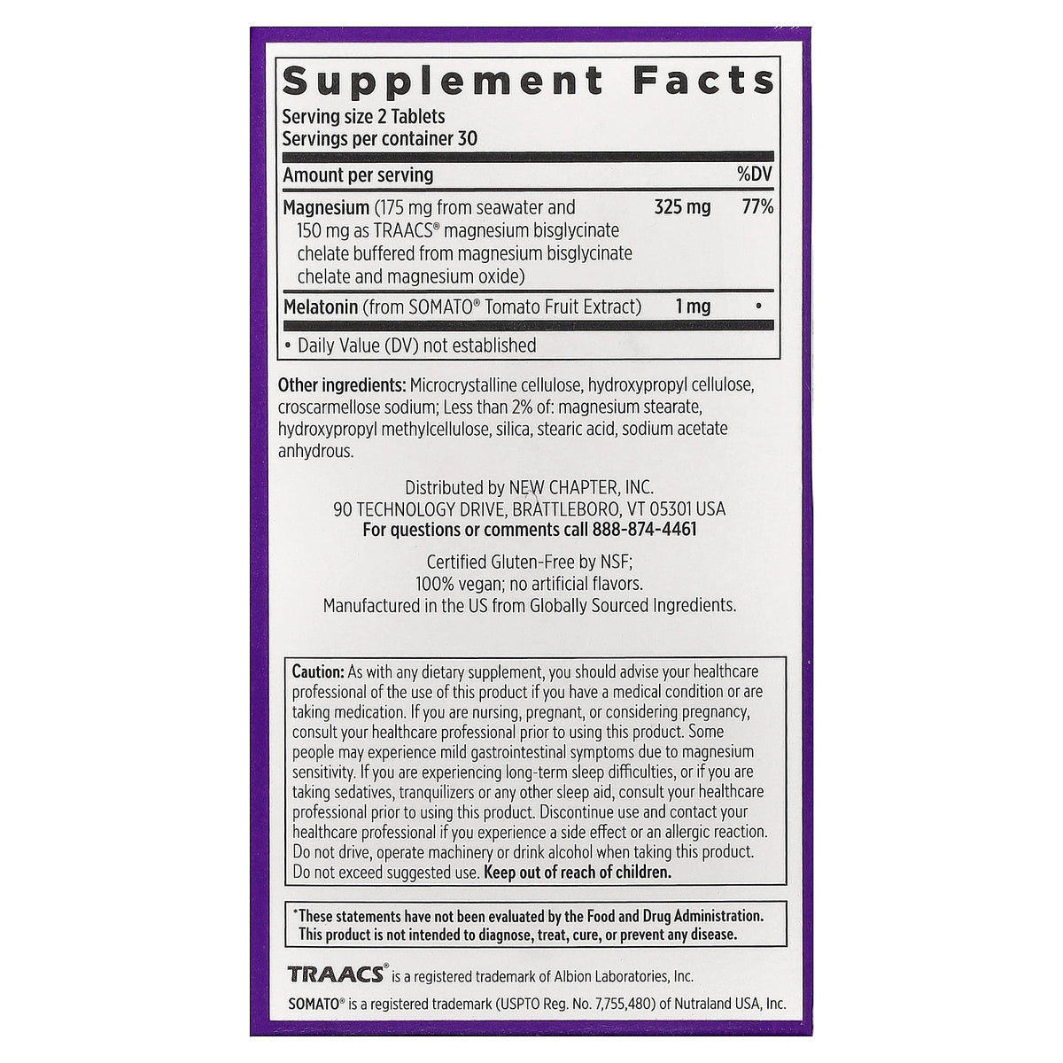 New Chapter, Magnesium + Plant-Based Melatonin, 60 Vegan Tablets