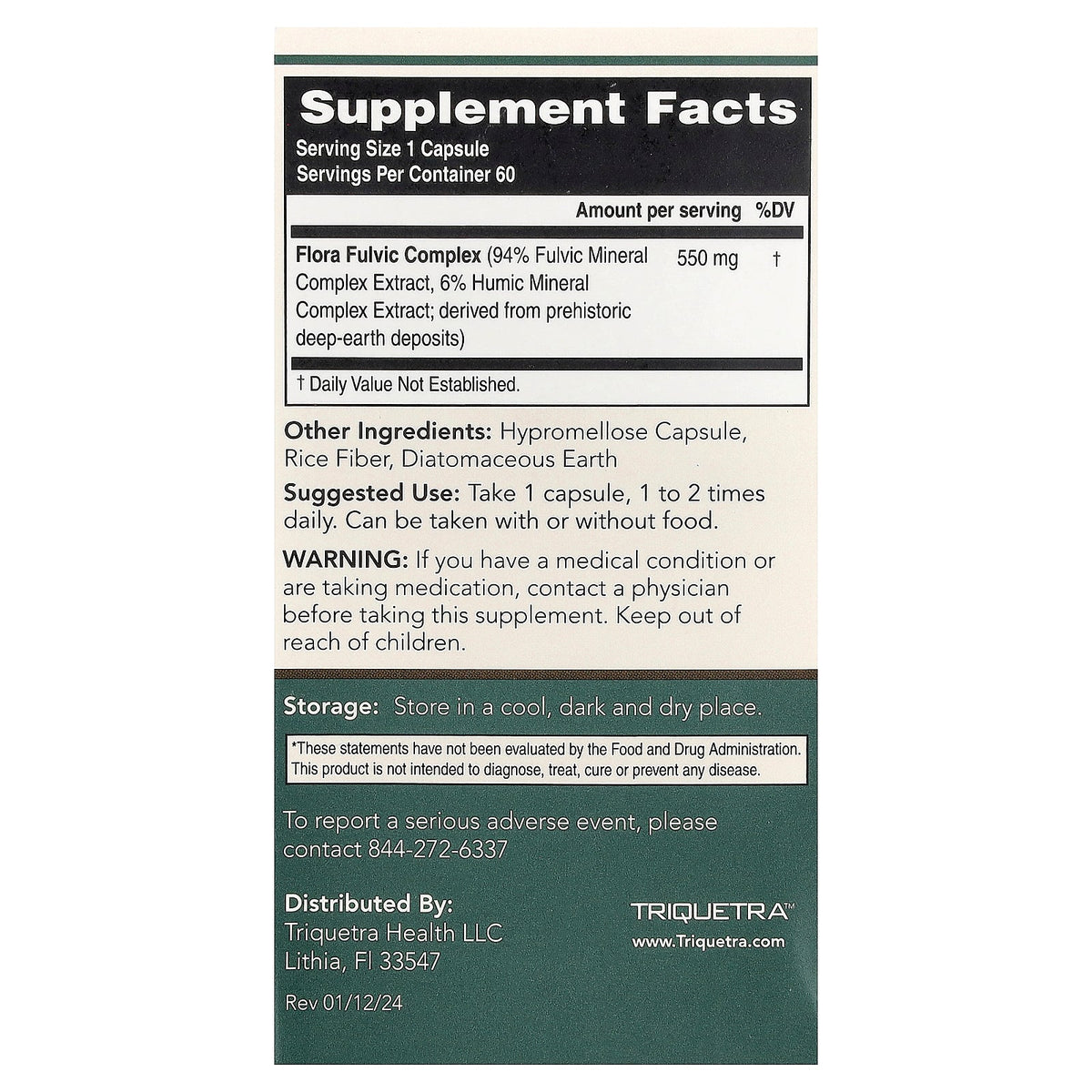 Triquetra, Flora Fulvic™, Fulvic + Humic Extract Mineral Complex, 550 mg, 60 Capsules