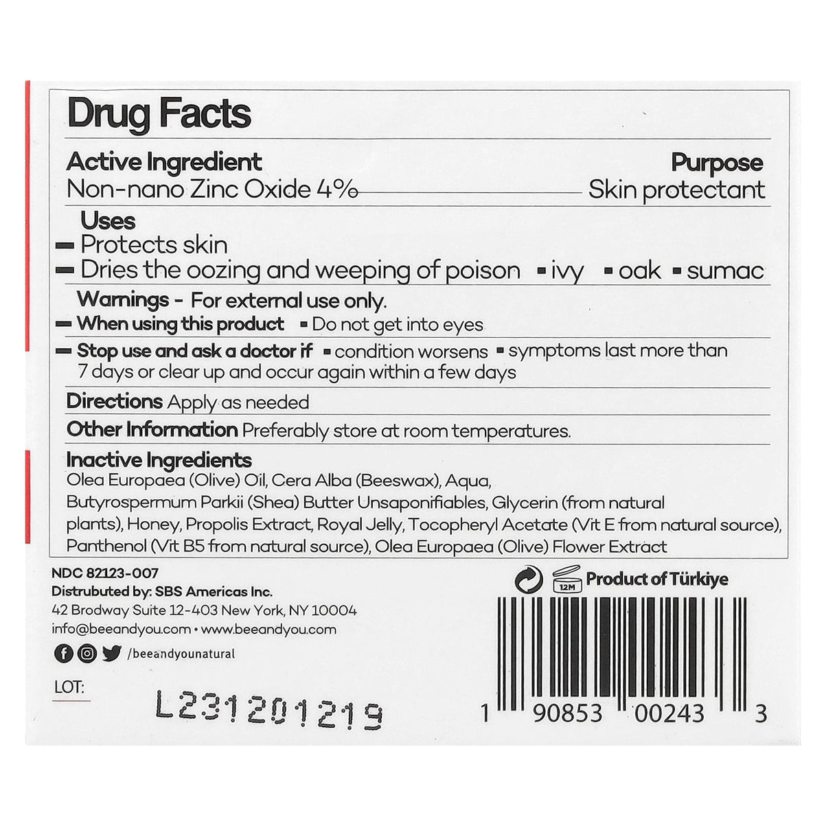 Bee & You, Intensive Moisturizing Skin Protectant Face & Body Cream, 0.51 fl oz (15 ml)