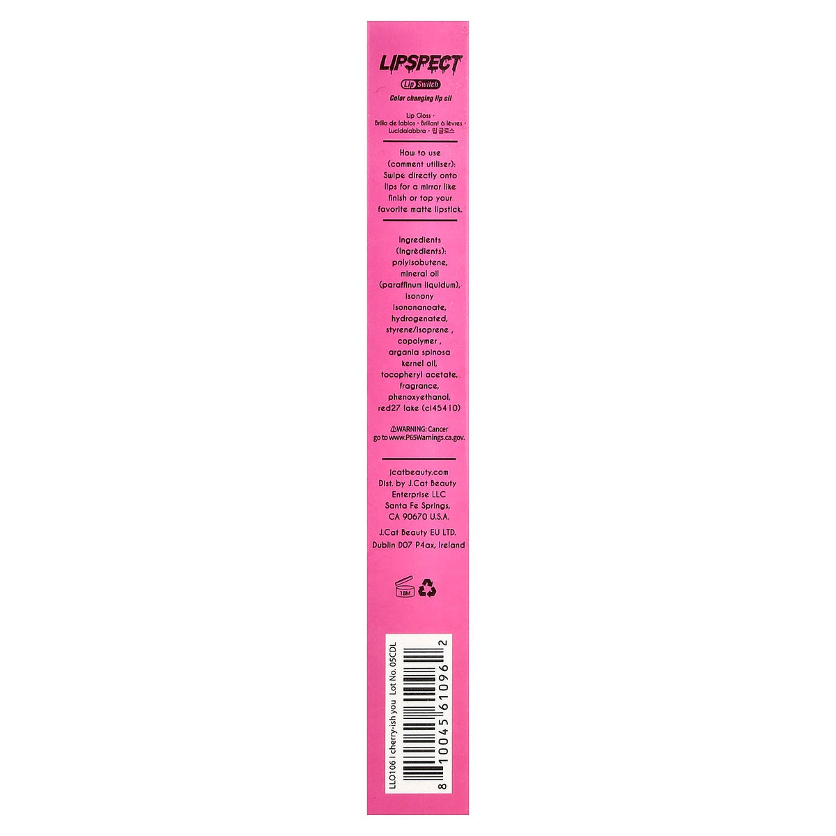 J.Cat Beauty, Lipspect Lip Switch, Color Changing Lip Oil, LLO106 I Cherry-ish You, 0.1 fl oz (3 ml)