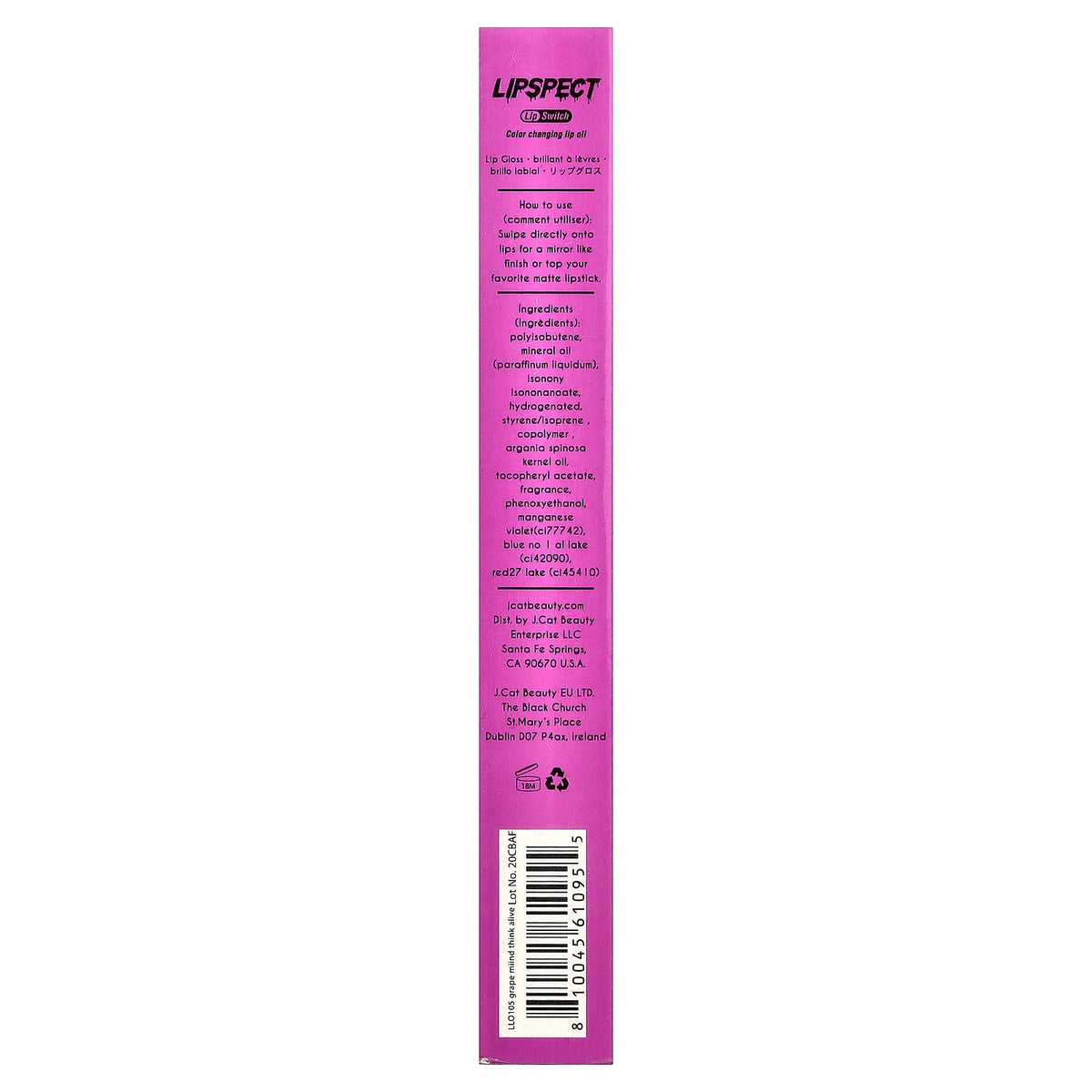 J.Cat Beauty, Lipspect Lip Switch, Color Changing Lip Oil, LLO 105 Grape Mind Think Alive, 0.1 fl oz (3 ml)
