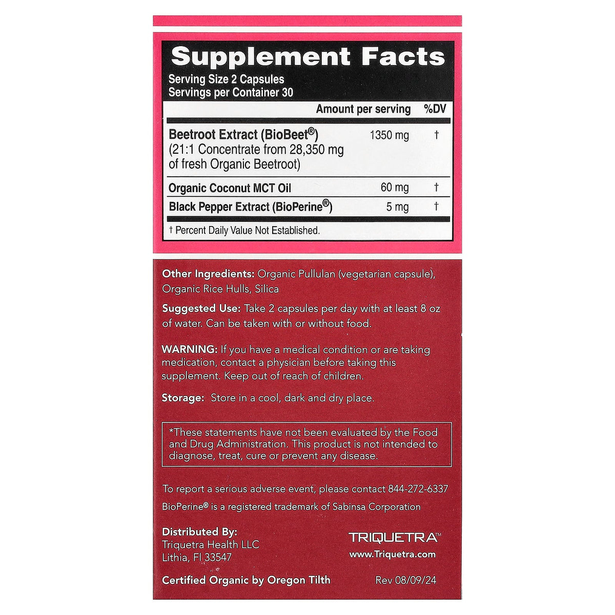 Triquetra, BioBeet®, Organic Beetroot Extract, 60 Capsules