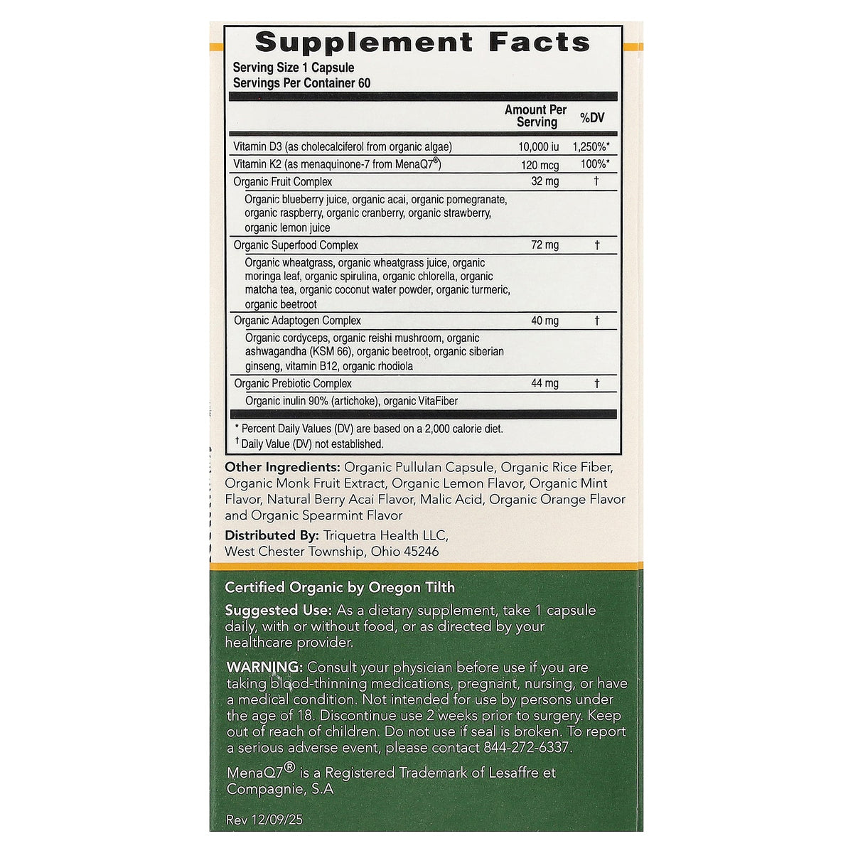 Triquetra, Plant-D3® Whole Food D3 + K2, 60 Capsules